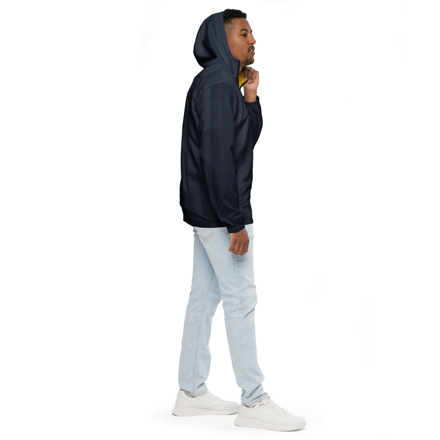 Indigo and Yellow Water-Resistant Windbreaker: Men's Lightweight Mesh-Lined Jacket