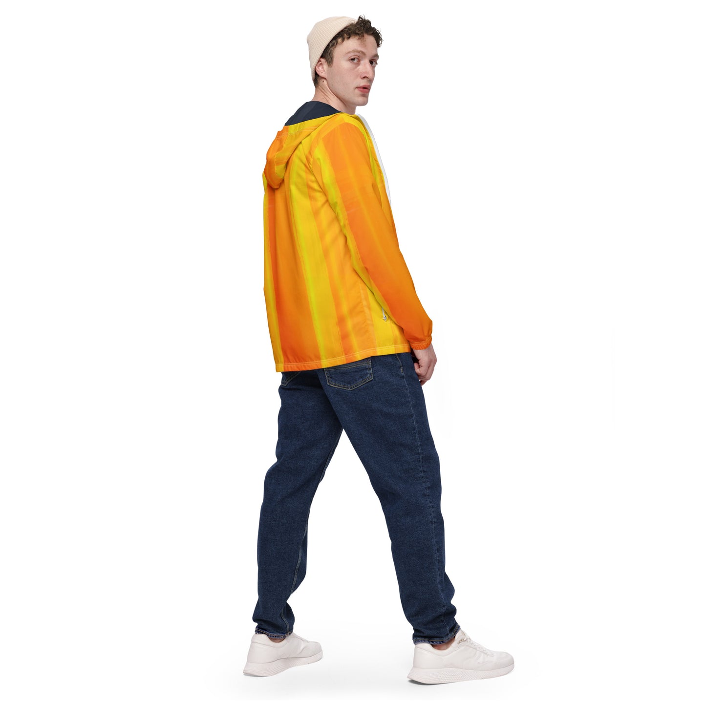 Yellow and Indigo Water-Resistant Windbreaker: Men's Lightweight Mesh-Lined Jacket