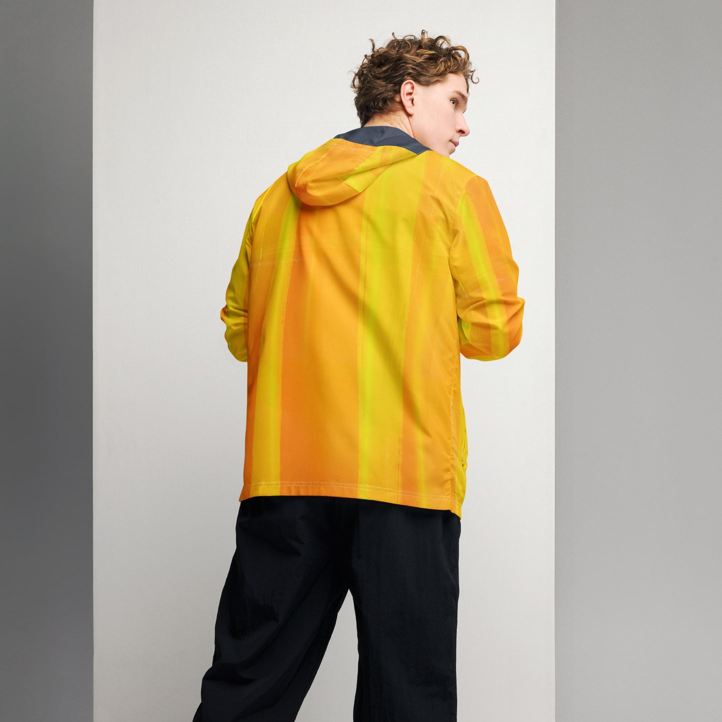 Yellow and Indigo Water-Resistant Windbreaker: Men's Lightweight Mesh-Lined Jacket