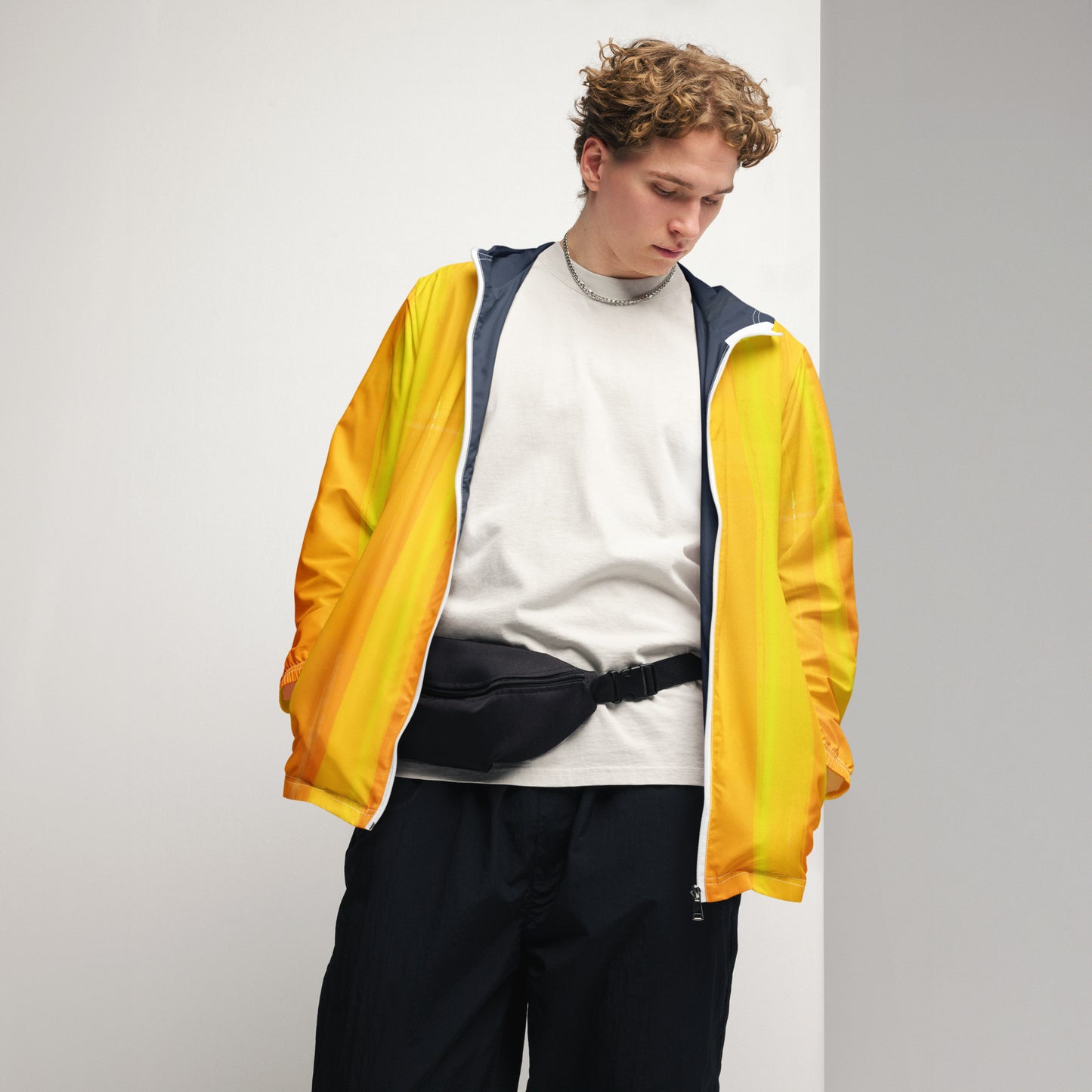 Yellow and Indigo Water-Resistant Windbreaker: Men's Lightweight Mesh-Lined Jacket
