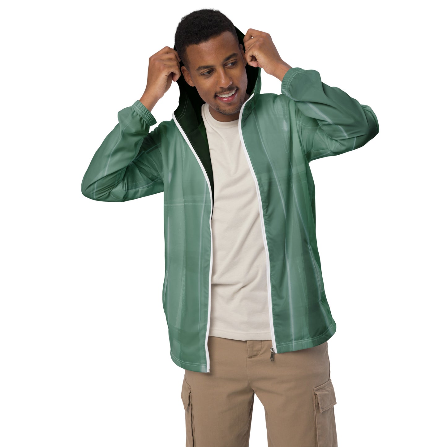 Sage Green Water-Resistant Windbreaker, Men's Lightweight Mesh-Lined Jacket