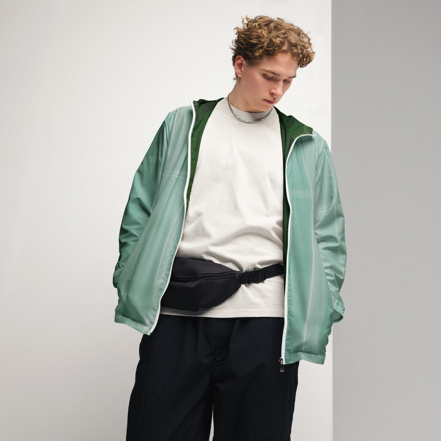 Sage Green Water-Resistant Windbreaker, Men's Lightweight Mesh-Lined Jacket