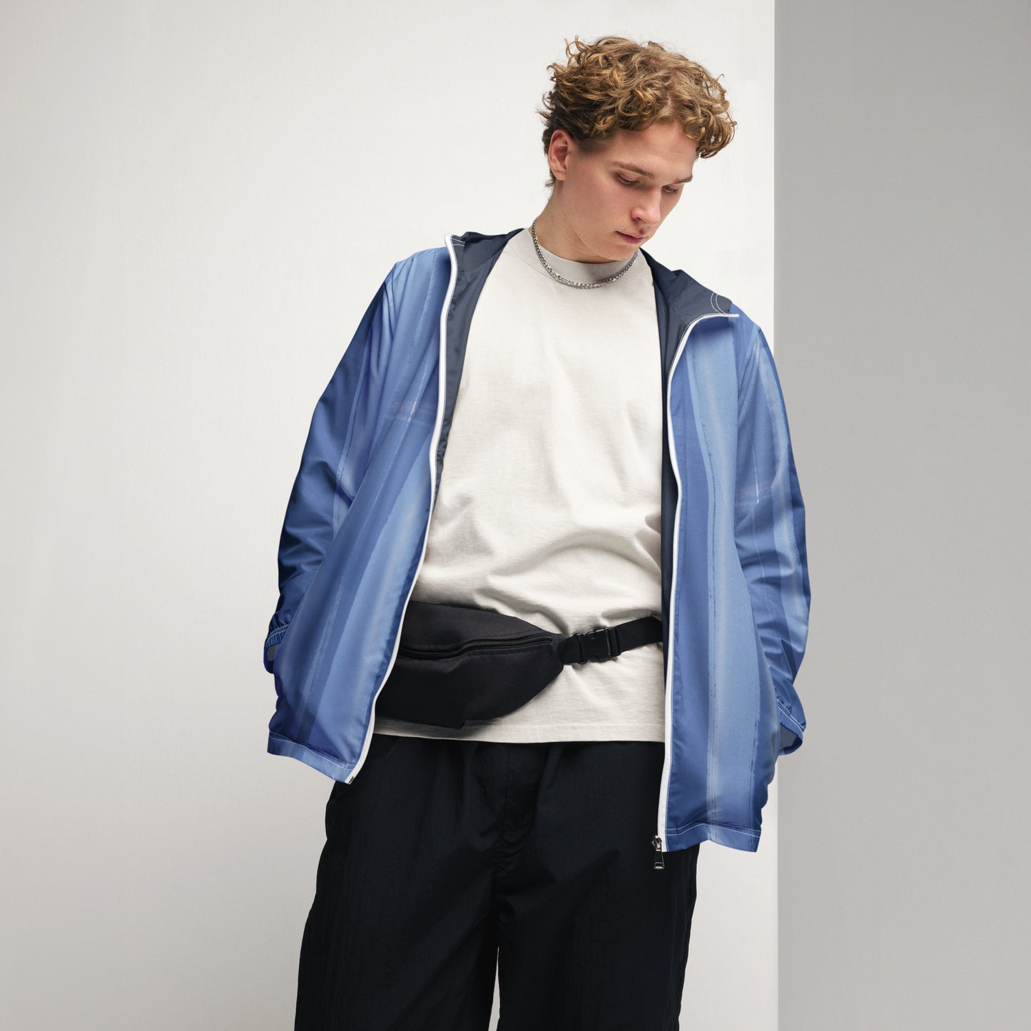 Blue and Indigo Water-Resistant Windbreaker: Men's Lightweight Mesh-Lined Jacket