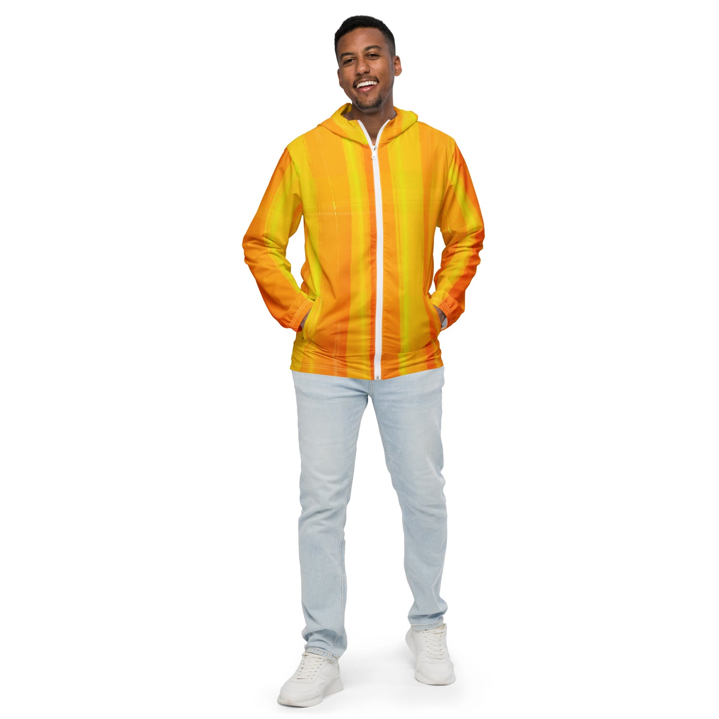 Yellow and Indigo Water-Resistant Windbreaker: Men's Lightweight Mesh-Lined Jacket