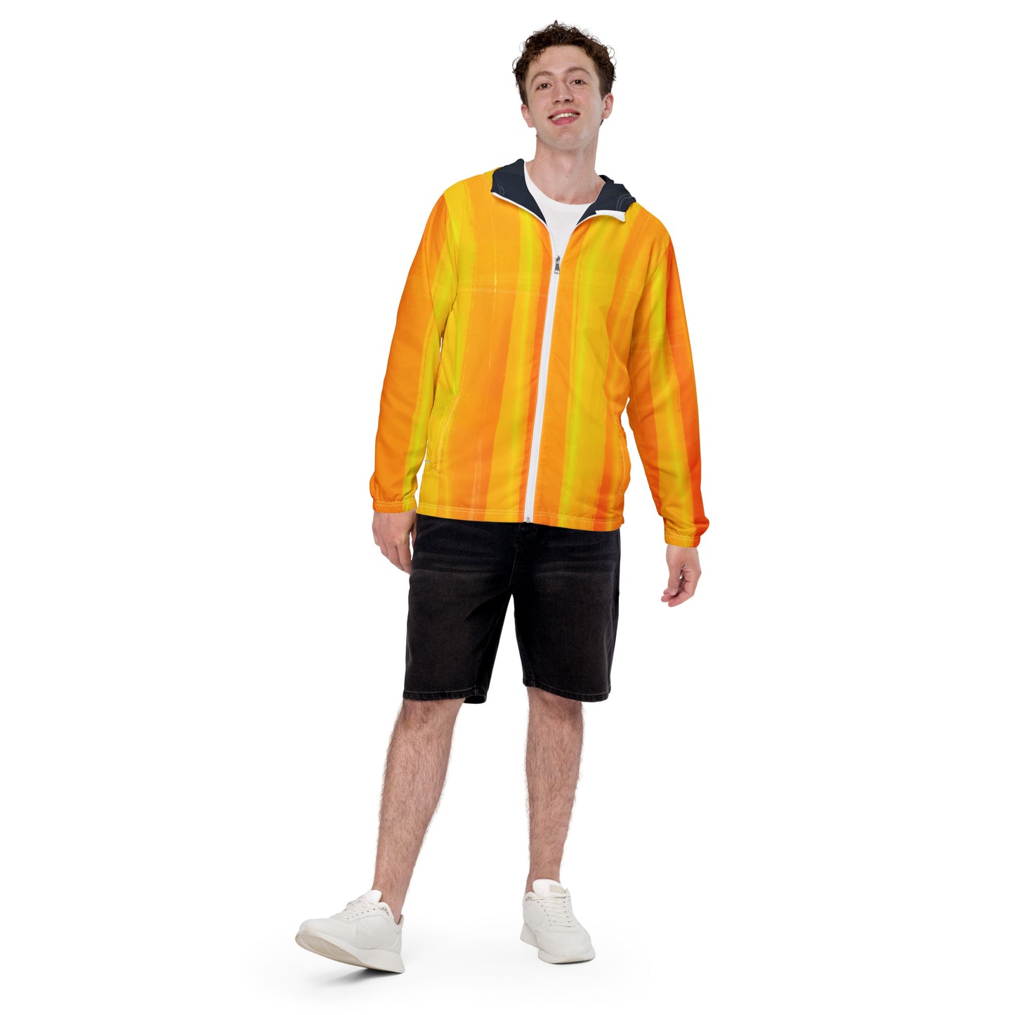 Yellow and Indigo Water-Resistant Windbreaker: Men's Lightweight Mesh-Lined Jacket