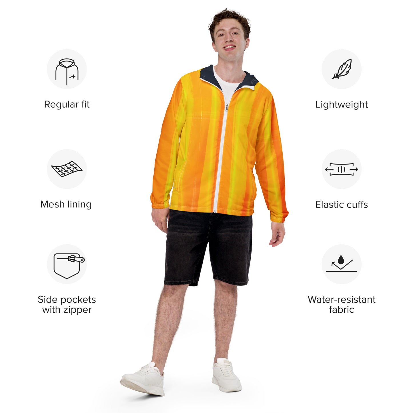 Yellow and Indigo Water-Resistant Windbreaker: Men's Lightweight Mesh-Lined Jacket