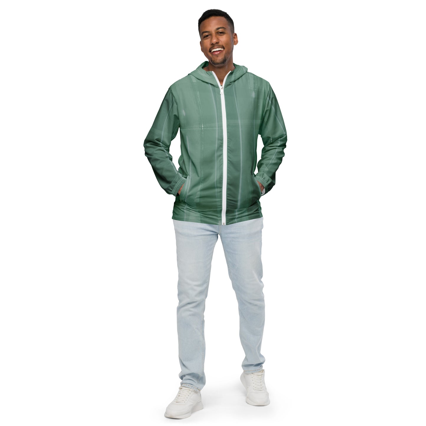 Sage Green Water-Resistant Windbreaker, Men's Lightweight Mesh-Lined Jacket