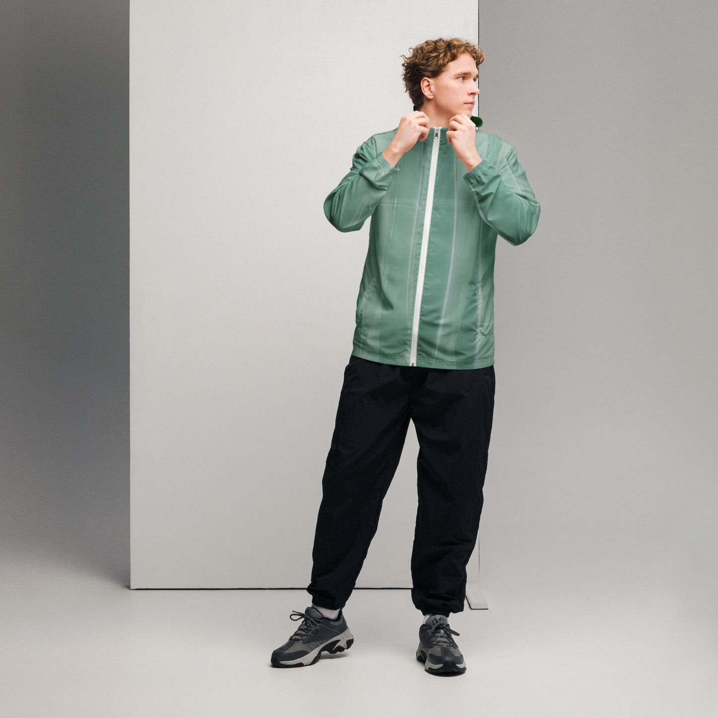Sage Green Water-Resistant Windbreaker, Men's Lightweight Mesh-Lined Jacket