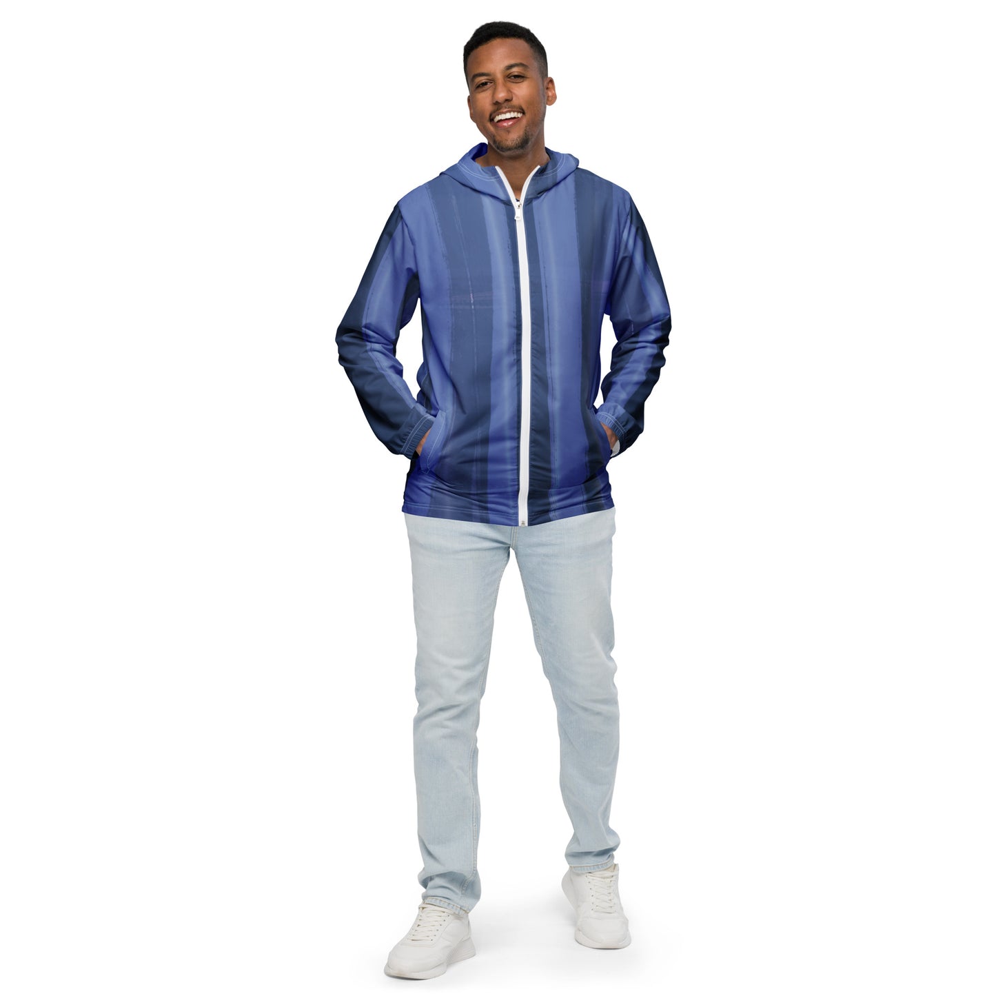 Blue and Indigo Water-Resistant Windbreaker: Men's Lightweight Mesh-Lined Jacket
