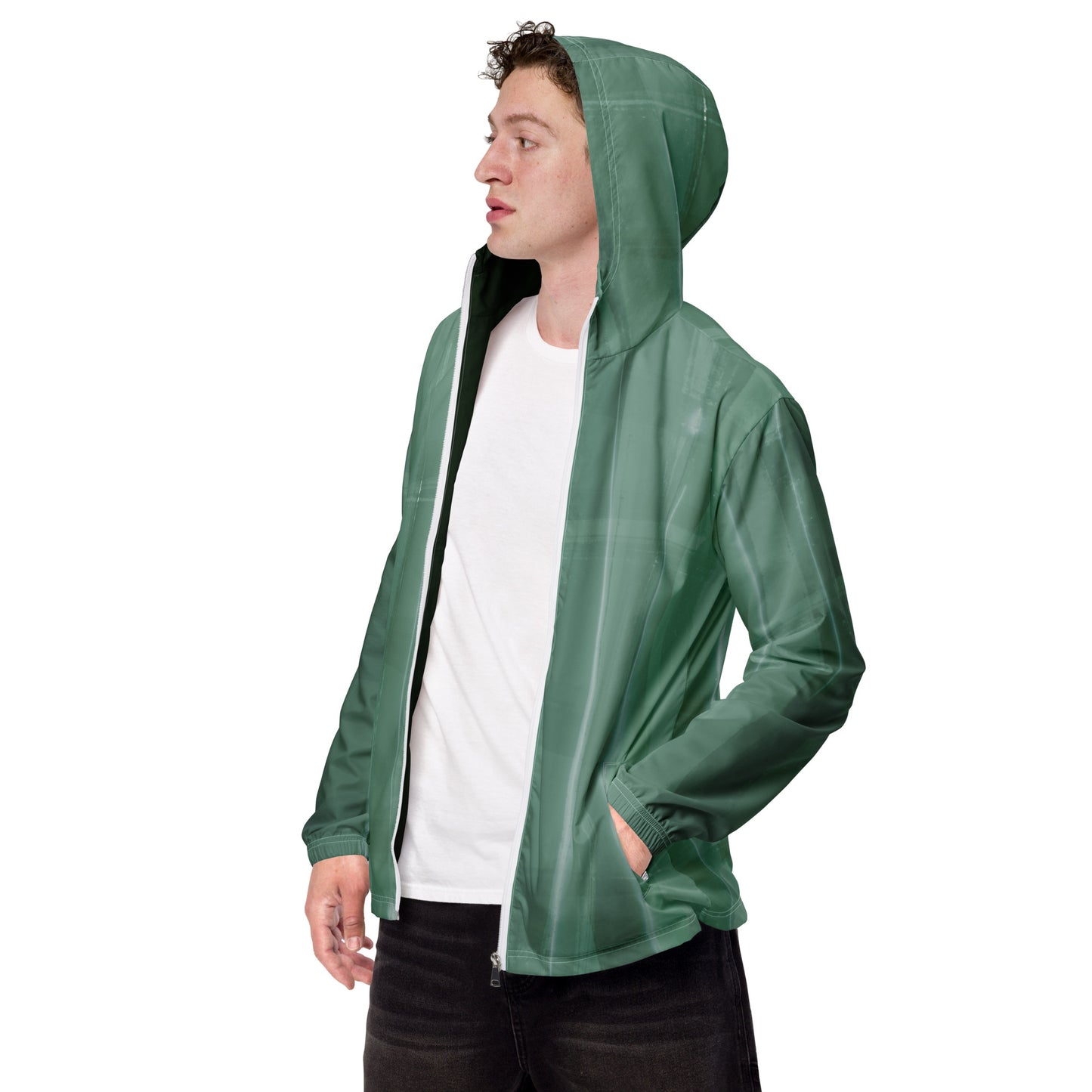 Sage Green Water-Resistant Windbreaker, Men's Lightweight Mesh-Lined Jacket