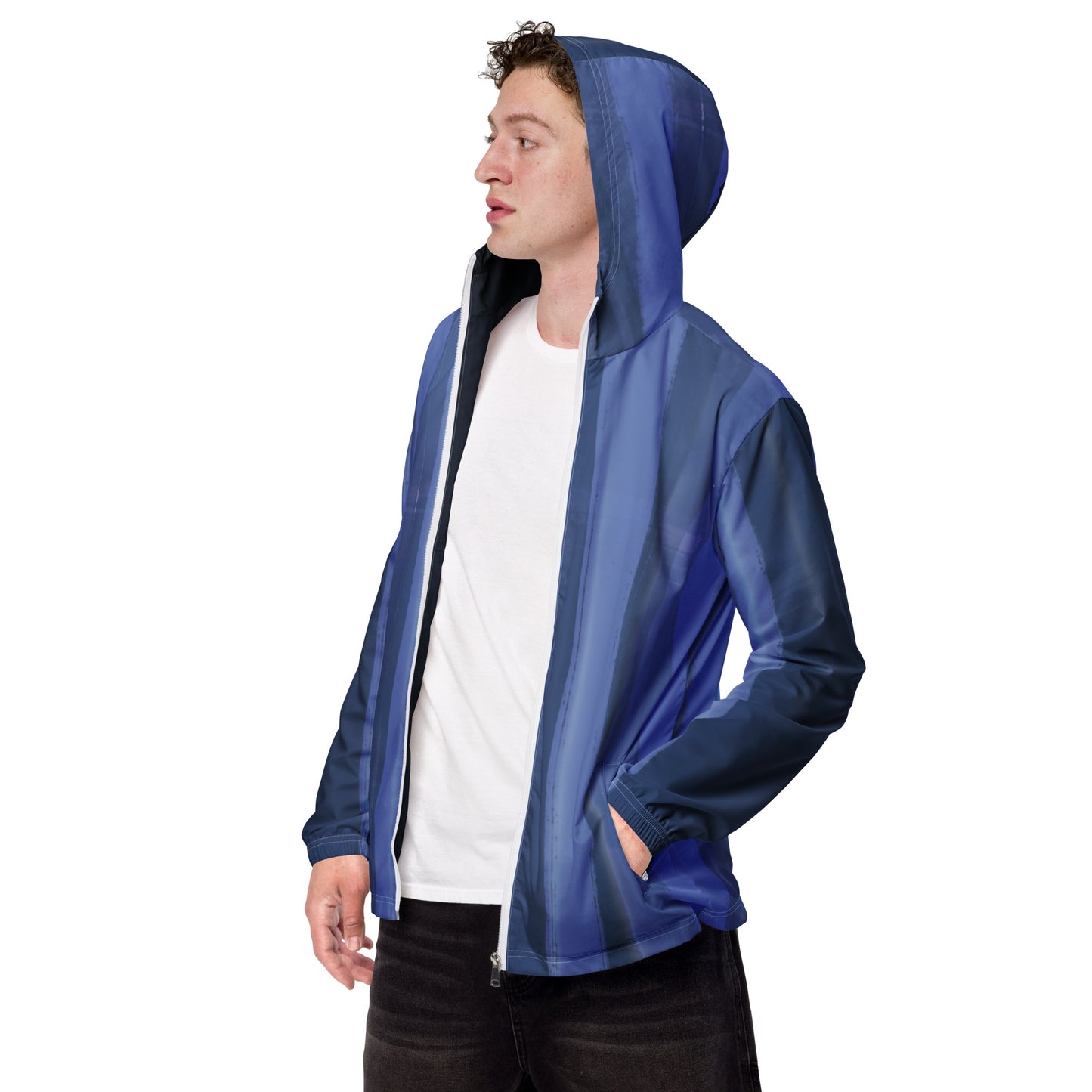 Blue and Indigo Water-Resistant Windbreaker: Men's Lightweight Mesh-Lined Jacket