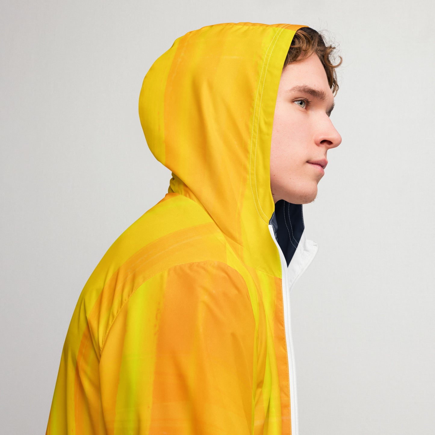 Yellow and Indigo Water-Resistant Windbreaker: Men's Lightweight Mesh-Lined Jacket