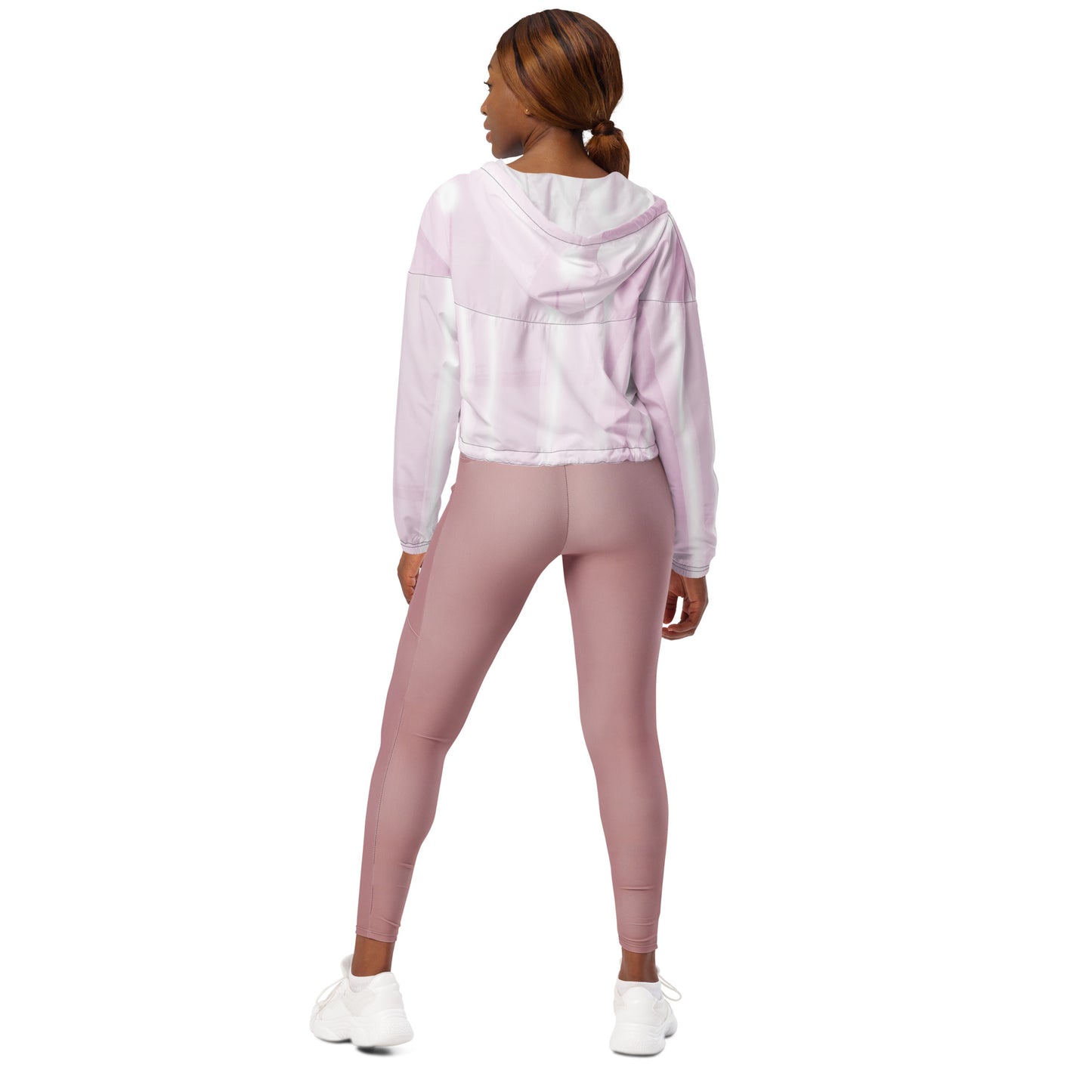 Baby Pink & White Cropped Windbreaker Hoodie – Women's Water-Resistant Jacket