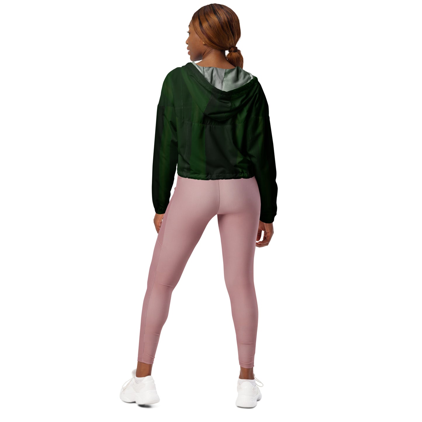 Green Cropped Windbreaker Hoodie – Women's Water-Resistant Athletic Jacket