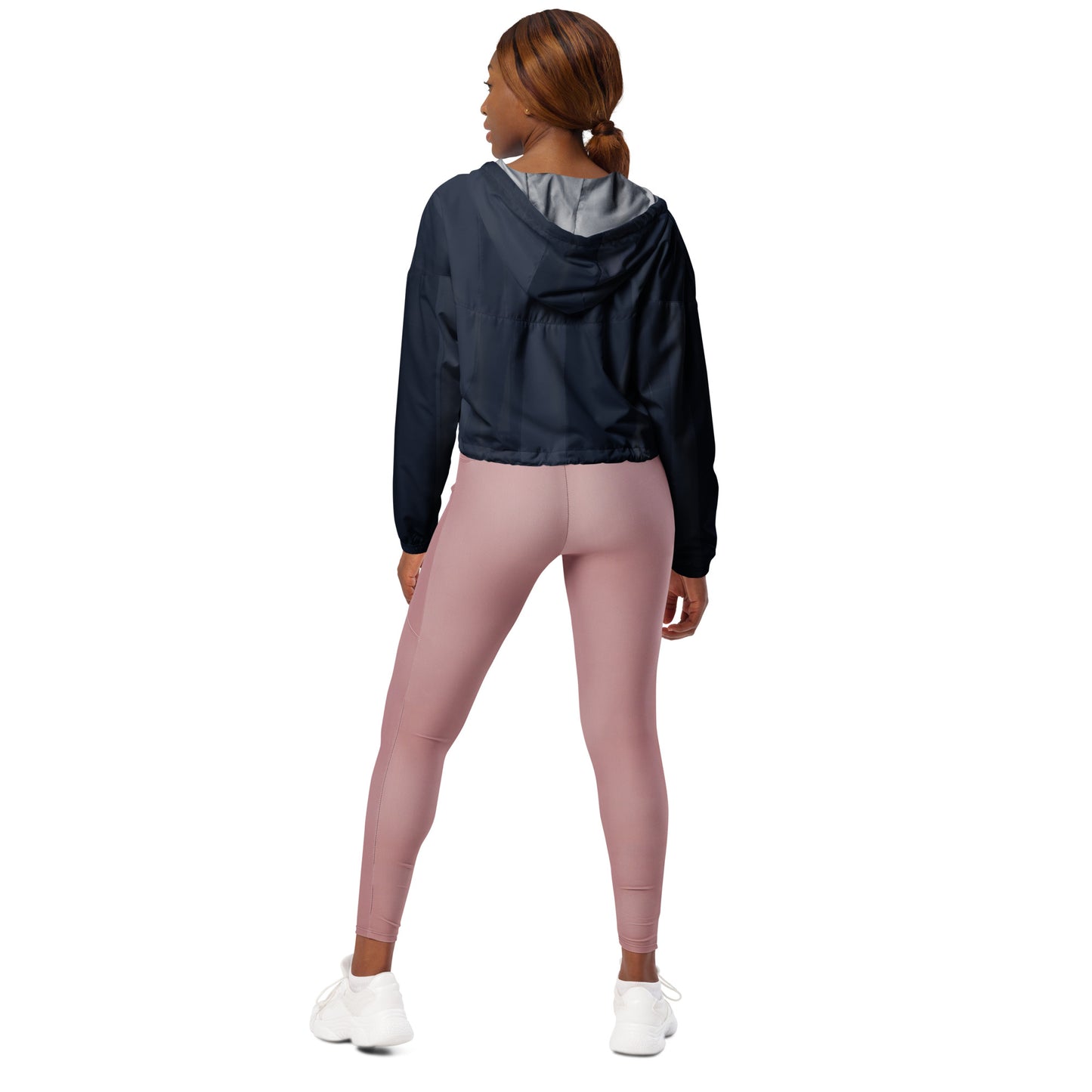 Indigo Cropped Windbreaker Hoodie – Women's Water-Resistant Athletic Jacket