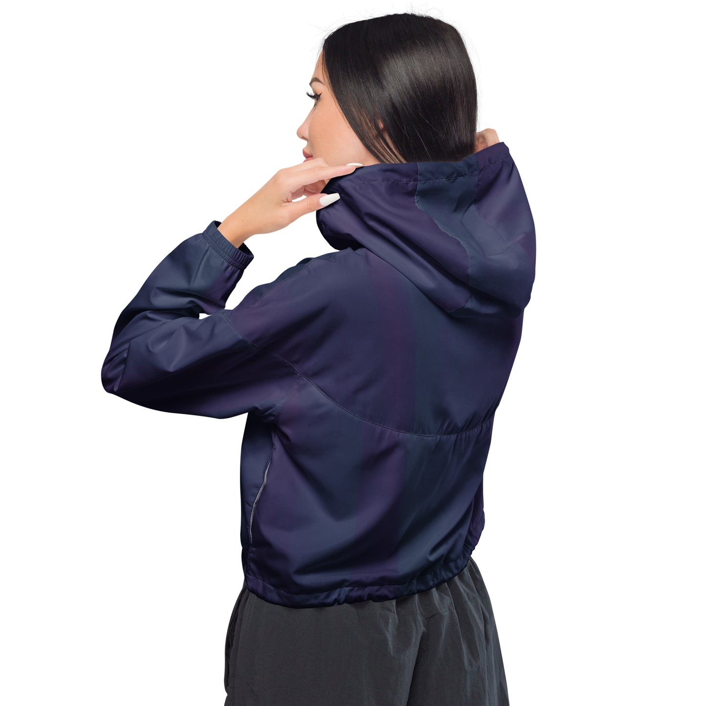 Purple Cropped Windbreaker Hoodie – Women's Water-Resistant Athletic Jacket