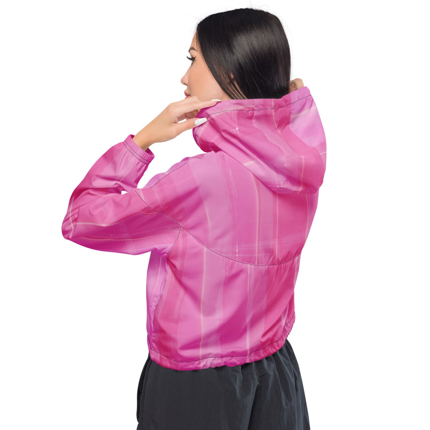 Pink Cropped Windbreaker Hoodie – Women's Water-Resistant Outdoor Jacket