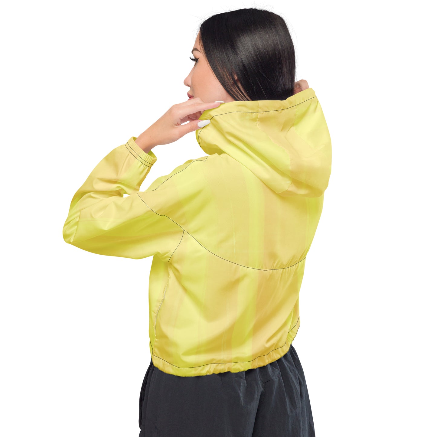Lemon Yellow Cropped Windbreaker Hoodie – Women's Water-Resistant Athletic Jacket