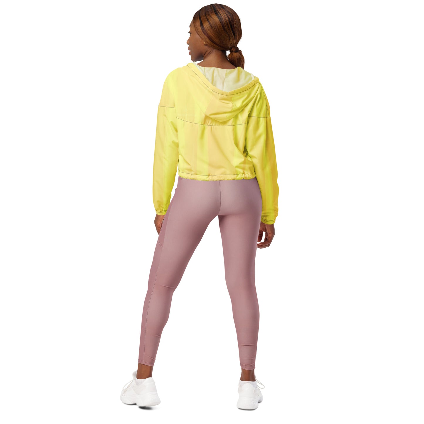 Lemon Yellow Cropped Windbreaker Hoodie – Women's Water-Resistant Athletic Jacket