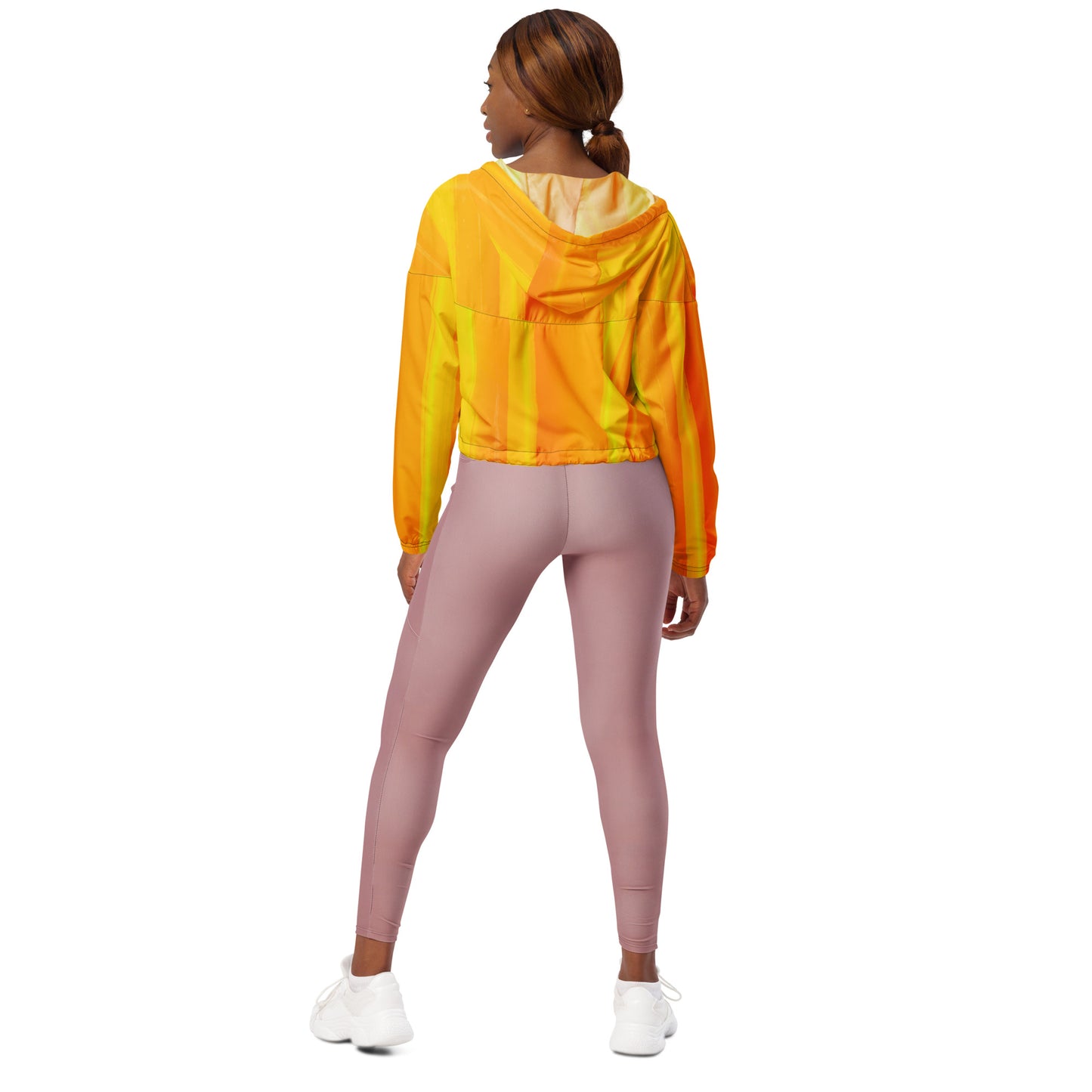 Sunshine Yellow Cropped Windbreaker Hoodie – Women's Water-Resistant Athletic Jacket