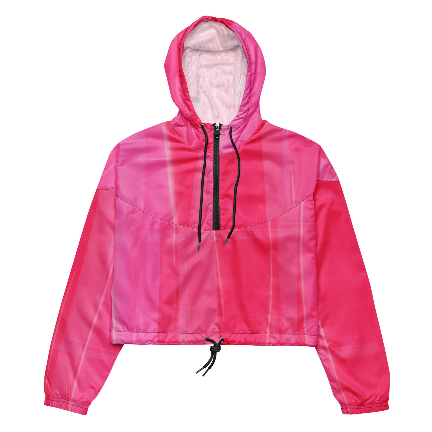 Hot Pink Cropped Windbreaker Hoodie – Women's Water-Resistant Athletic Jacket