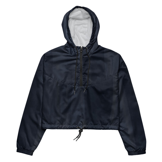 Indigo Cropped Windbreaker Hoodie – Women's Water-Resistant Athletic Jacket