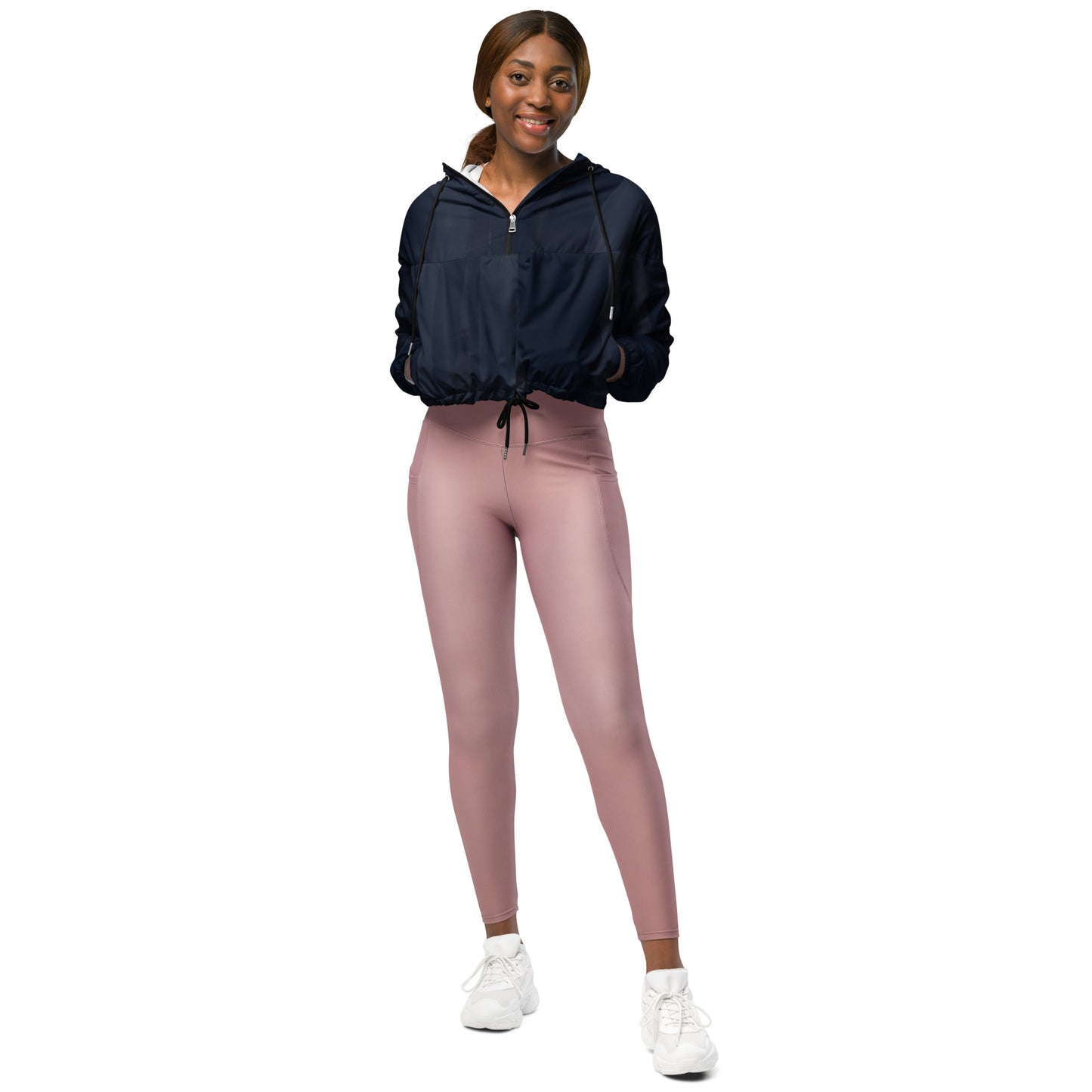 Indigo Cropped Windbreaker Hoodie – Women's Water-Resistant Athletic Jacket