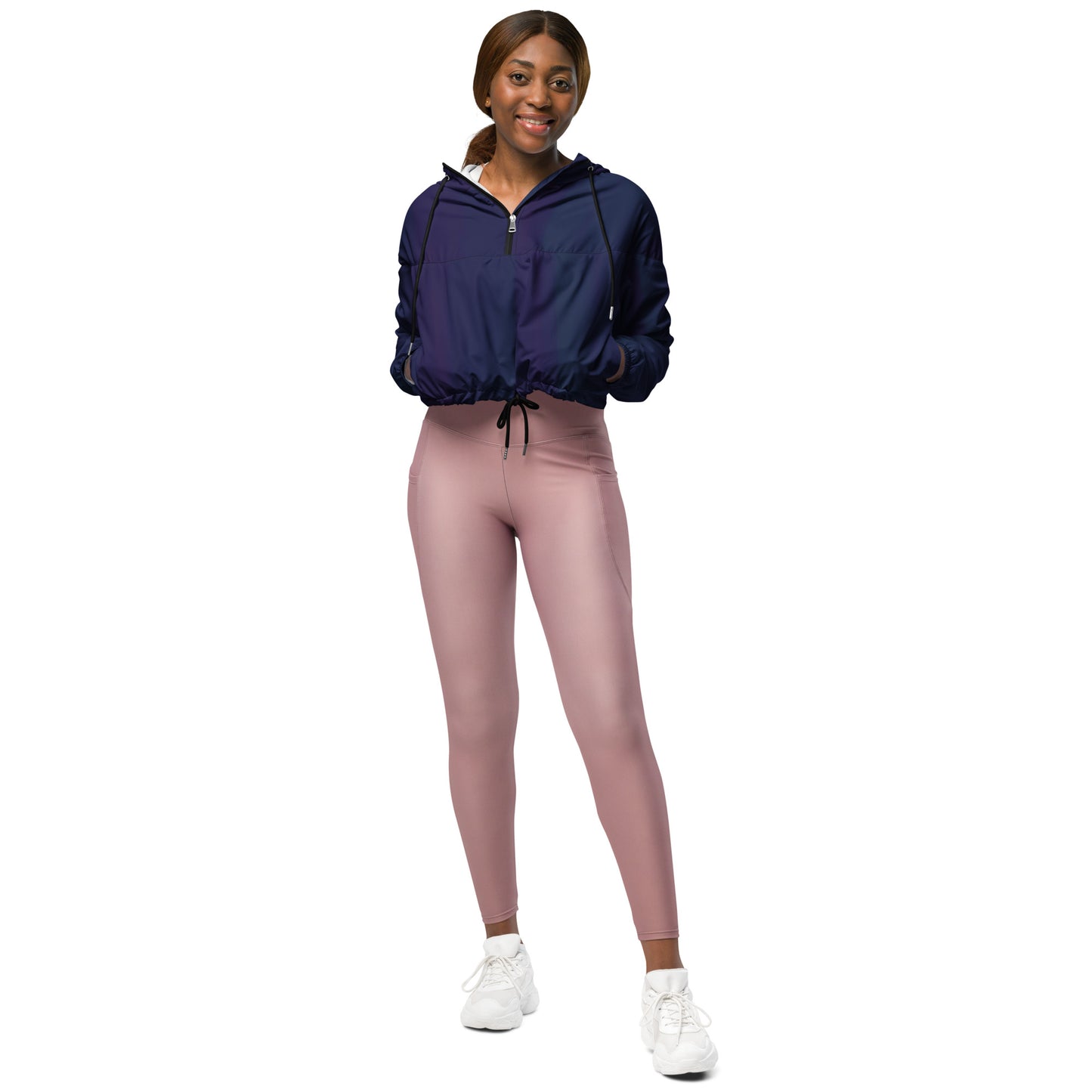 Purple Cropped Windbreaker Hoodie – Women's Water-Resistant Athletic Jacket