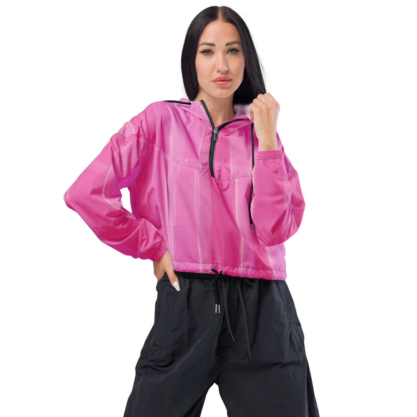 Pink Cropped Windbreaker Hoodie – Women's Water-Resistant Outdoor Jacket
