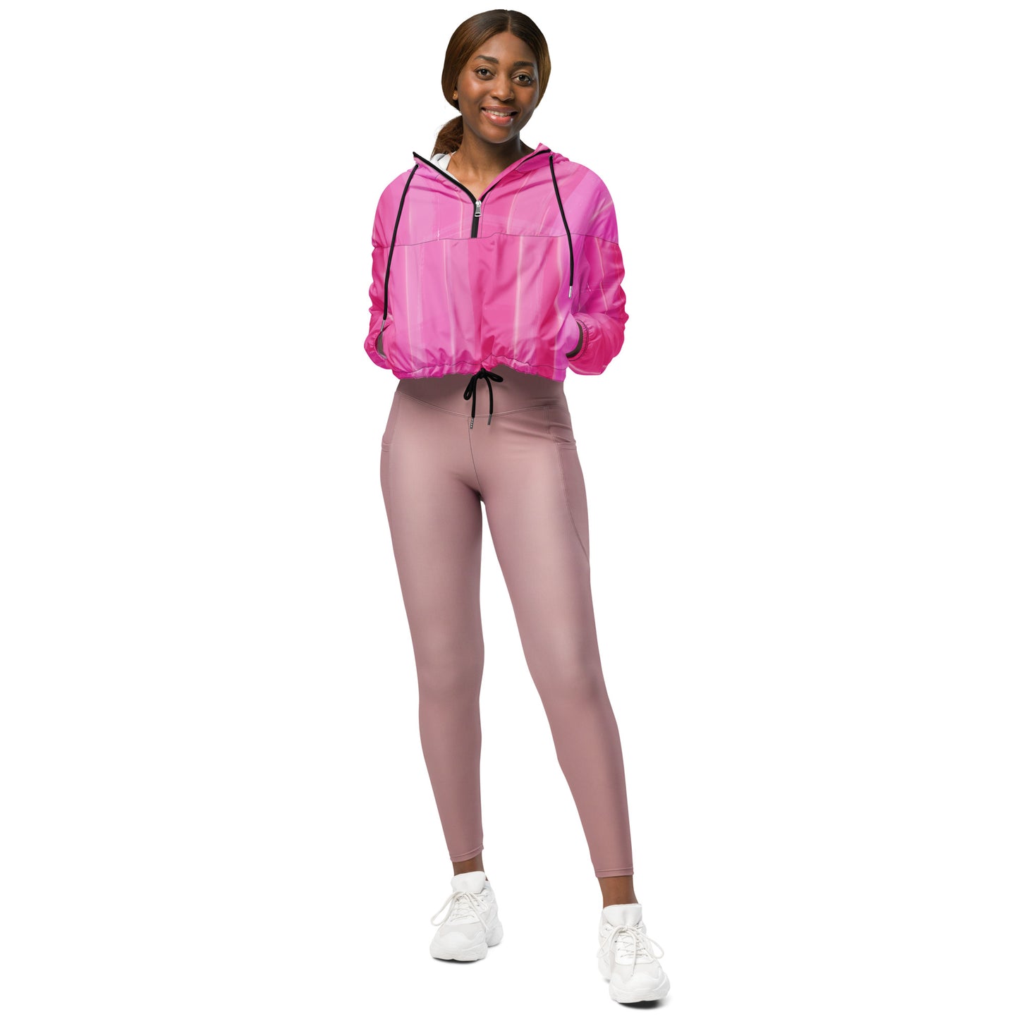 Pink Cropped Windbreaker Hoodie – Women's Water-Resistant Outdoor Jacket