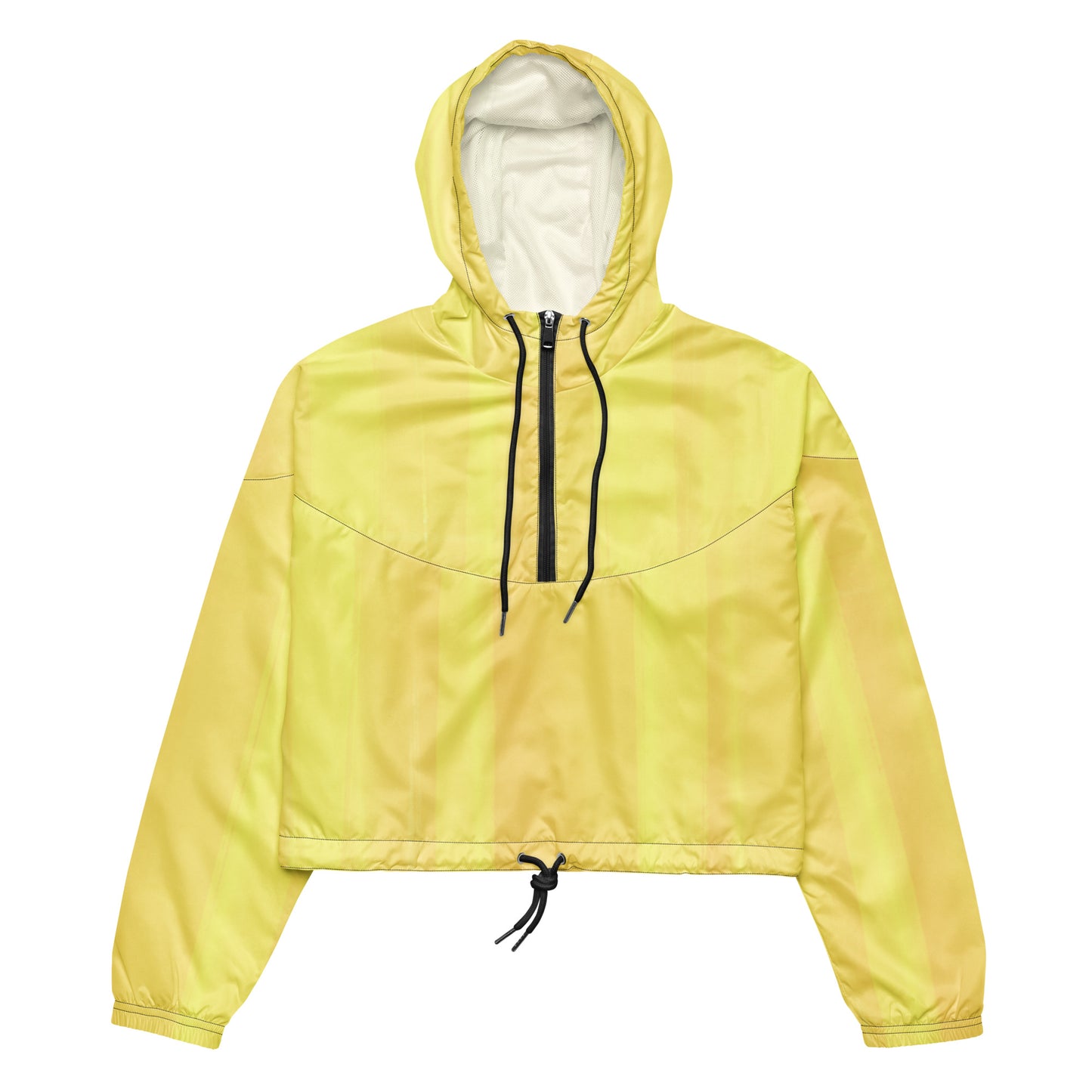 Lemon Yellow Cropped Windbreaker Hoodie – Women's Water-Resistant Athletic Jacket