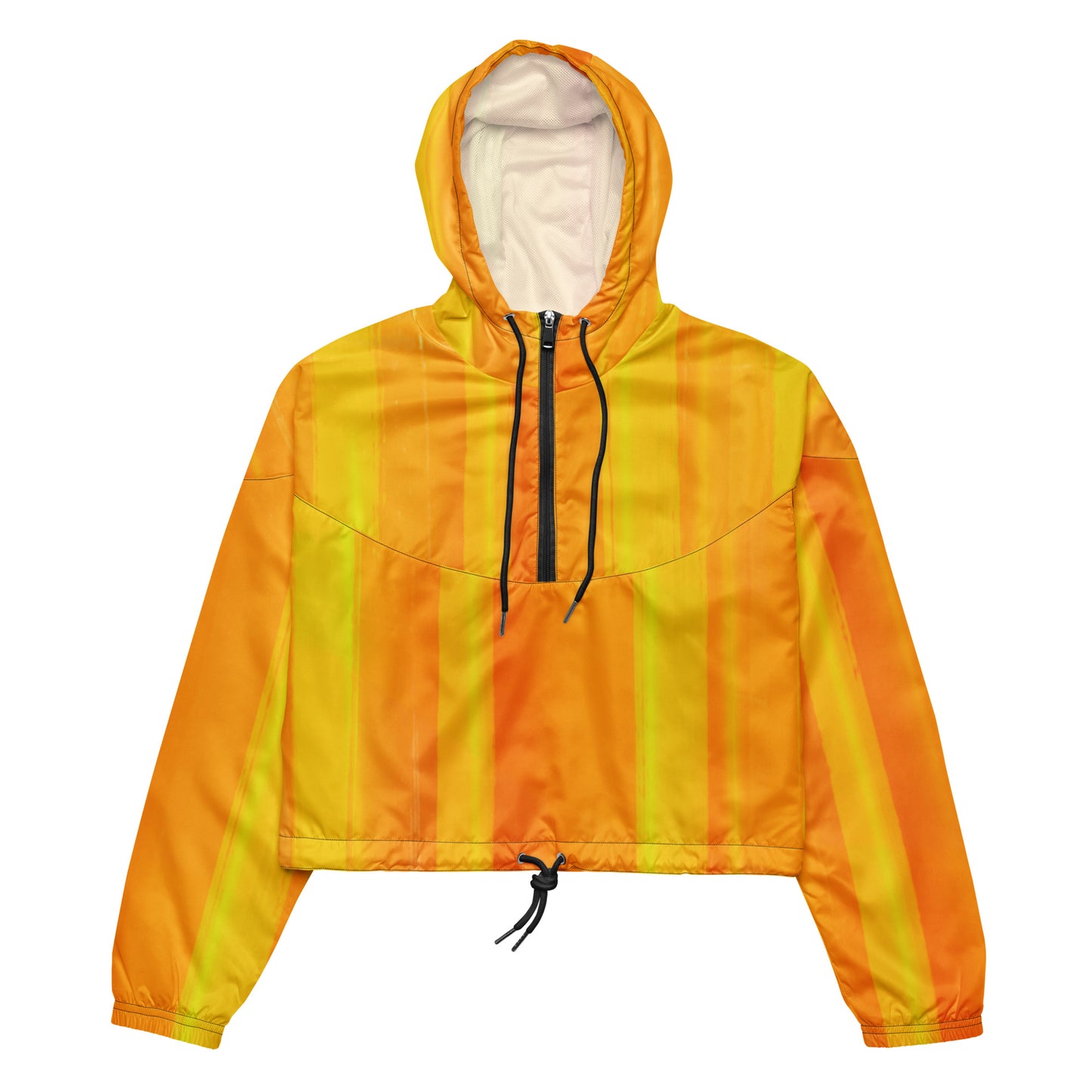 Sunshine Yellow Cropped Windbreaker Hoodie – Women's Water-Resistant Athletic Jacket