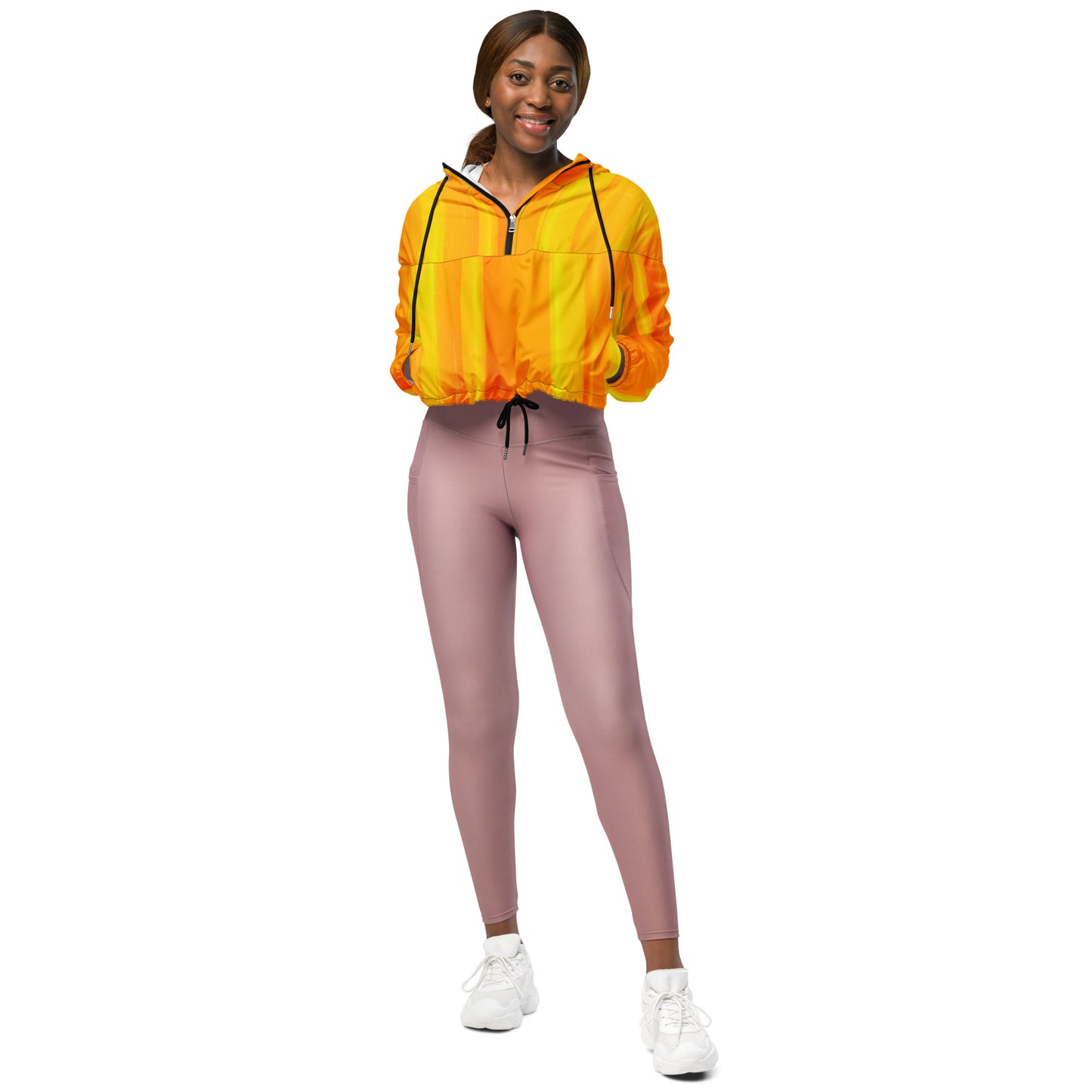 Sunshine Yellow Cropped Windbreaker Hoodie – Women's Water-Resistant Athletic Jacket