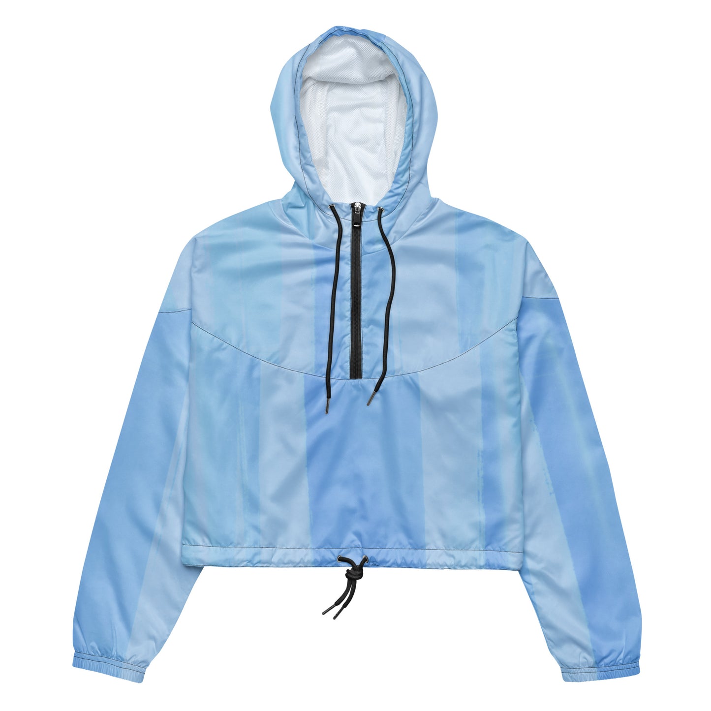 Light Blue Cropped Windbreaker Hoodie – Women's Water-Resistant Athletic Jacket