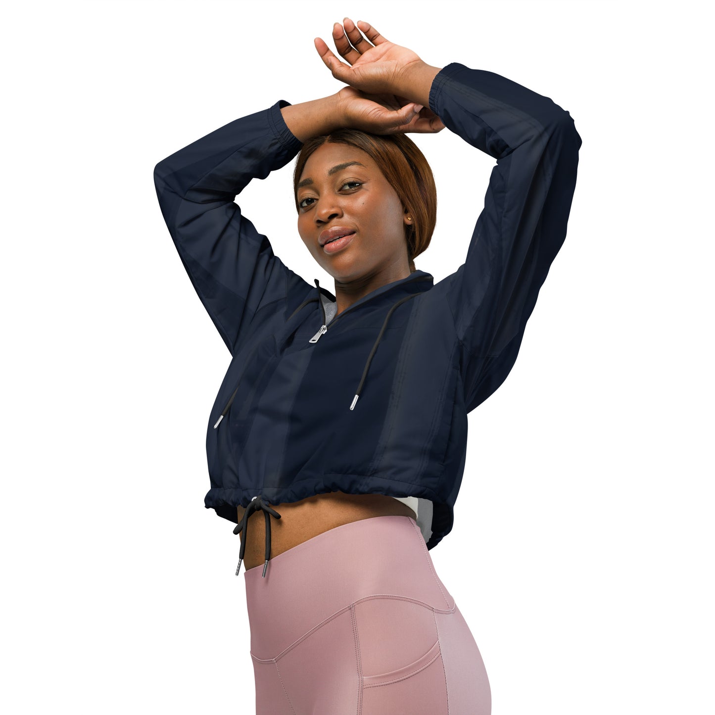 Indigo Cropped Windbreaker Hoodie – Women's Water-Resistant Athletic Jacket