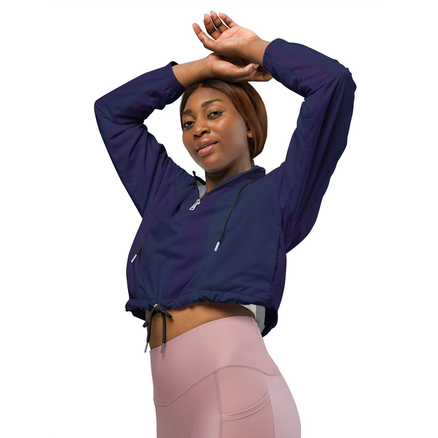 Purple Cropped Windbreaker Hoodie – Women's Water-Resistant Athletic Jacket