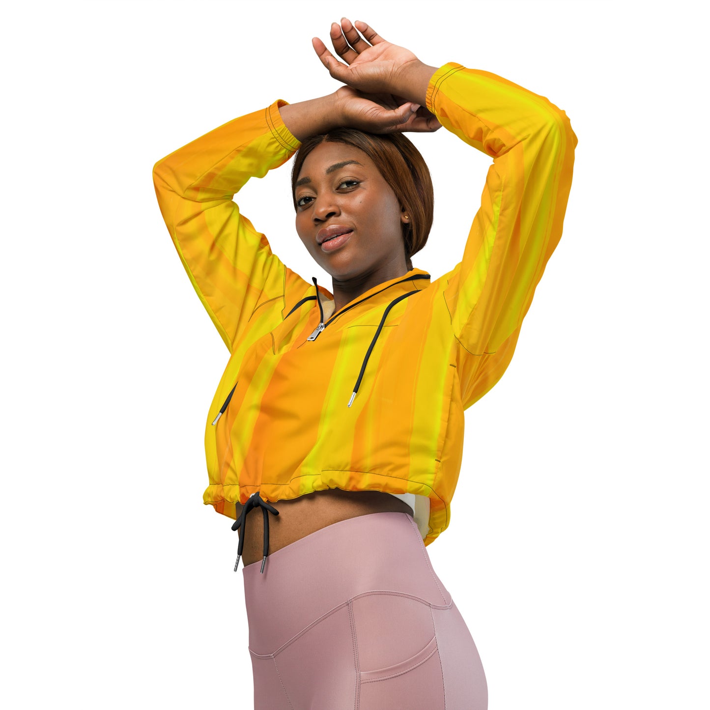 Sunshine Yellow Cropped Windbreaker Hoodie – Women's Water-Resistant Athletic Jacket