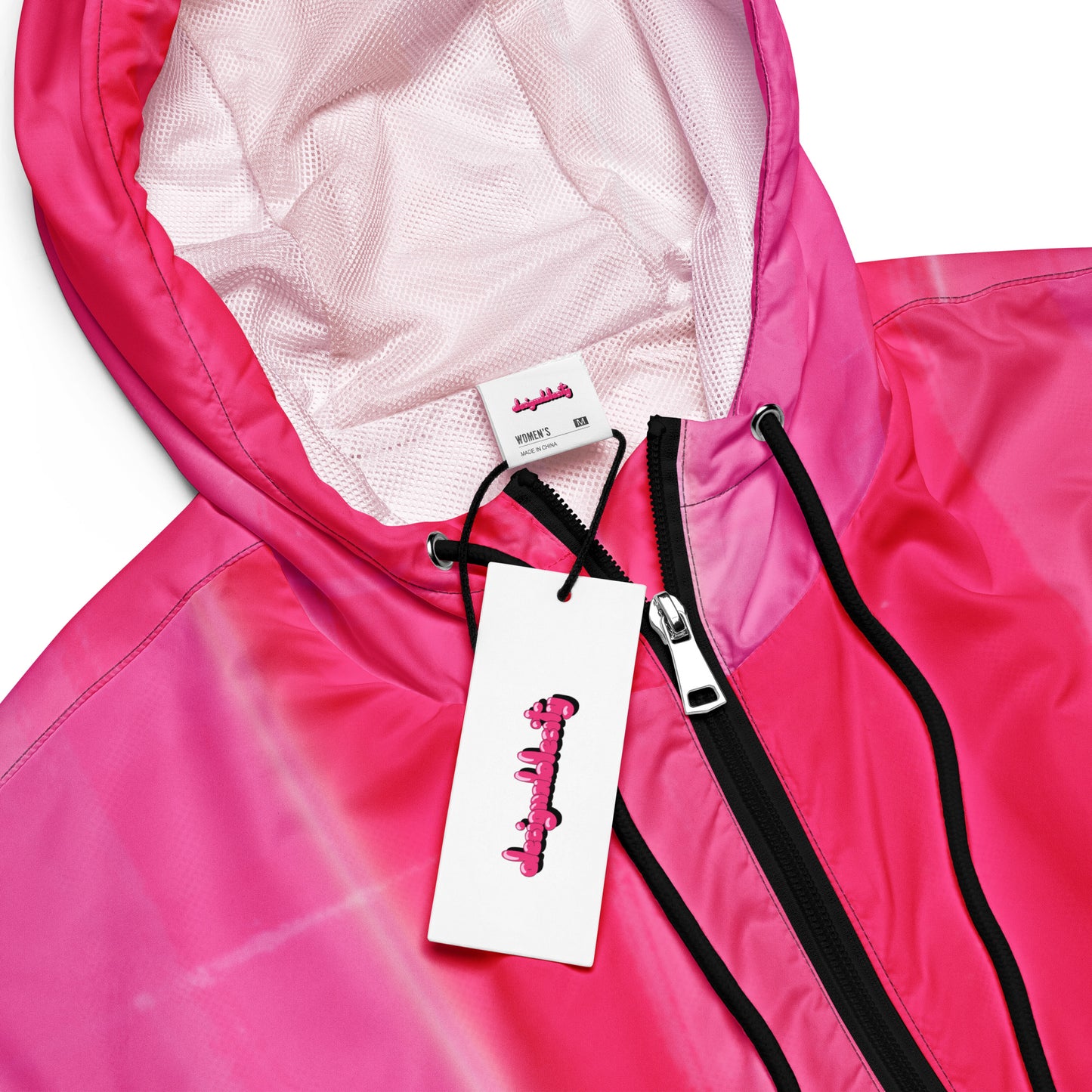 Hot Pink Cropped Windbreaker Hoodie – Women's Water-Resistant Athletic Jacket