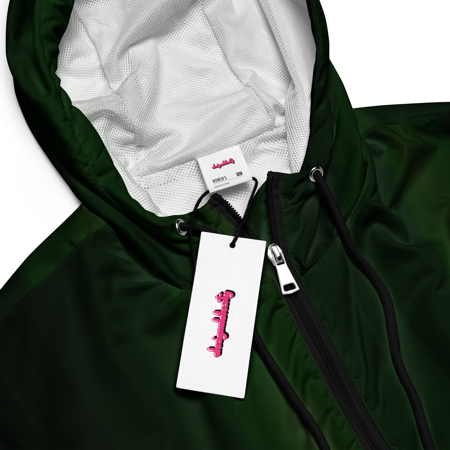 Green Cropped Windbreaker Hoodie – Women's Water-Resistant Athletic Jacket