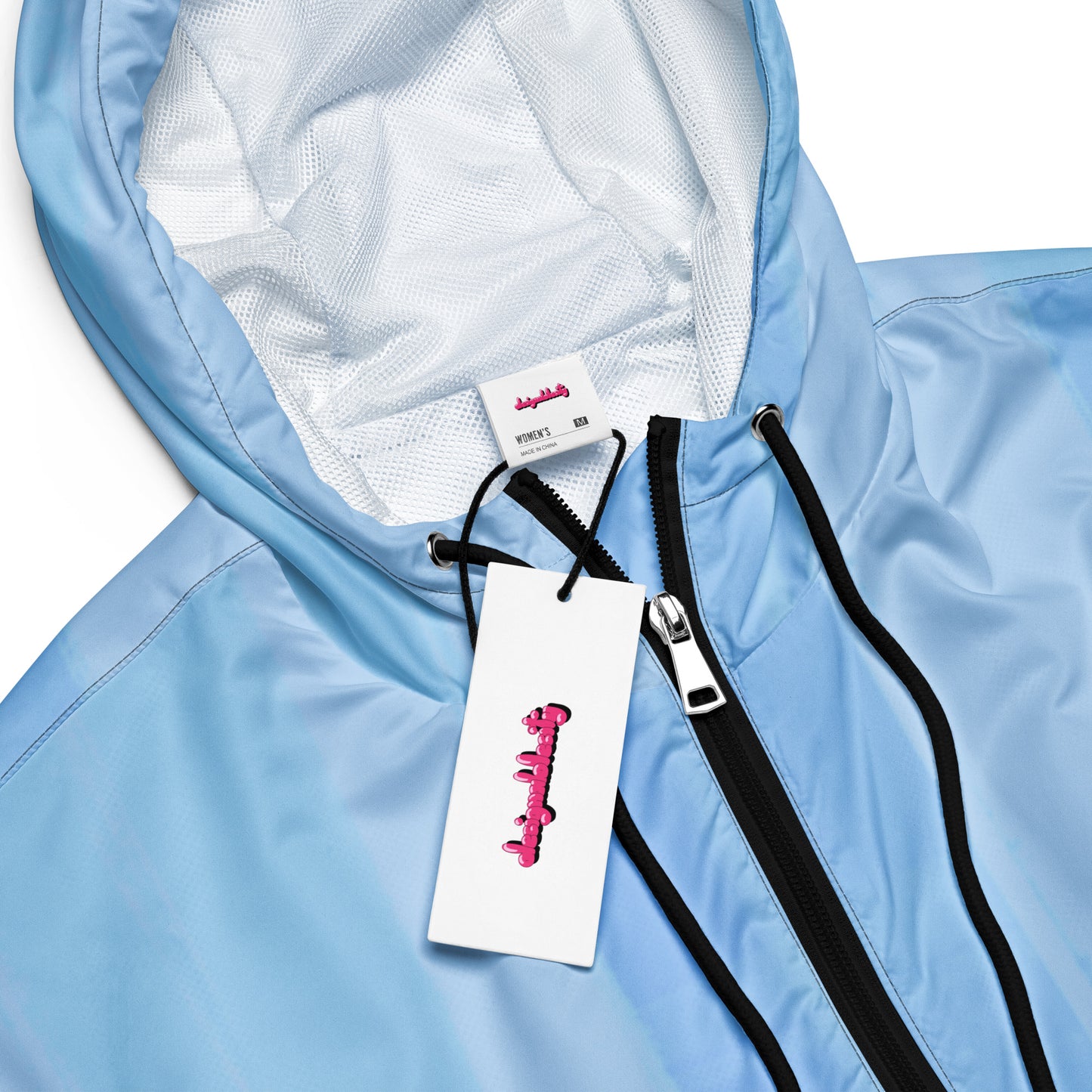 Light Blue Cropped Windbreaker Hoodie – Women's Water-Resistant Athletic Jacket