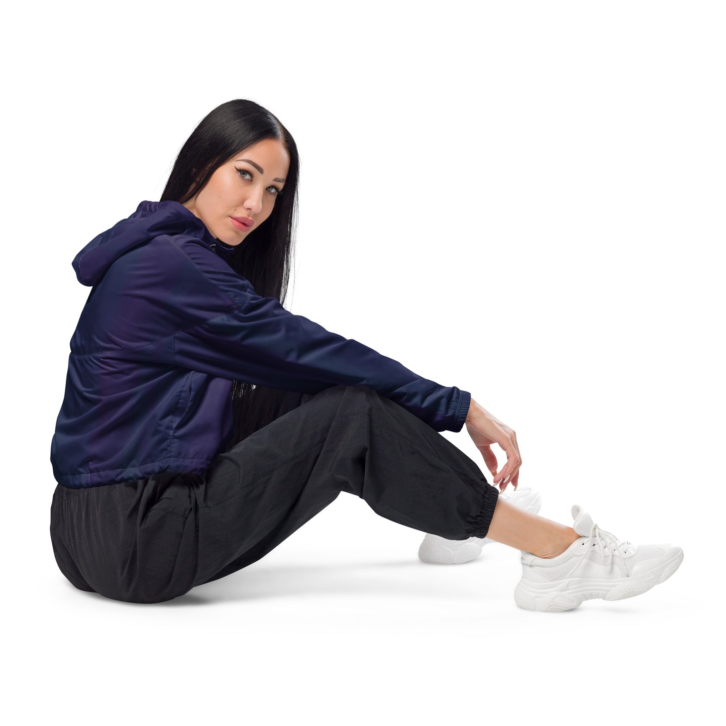 Purple Cropped Windbreaker Hoodie – Women's Water-Resistant Athletic Jacket