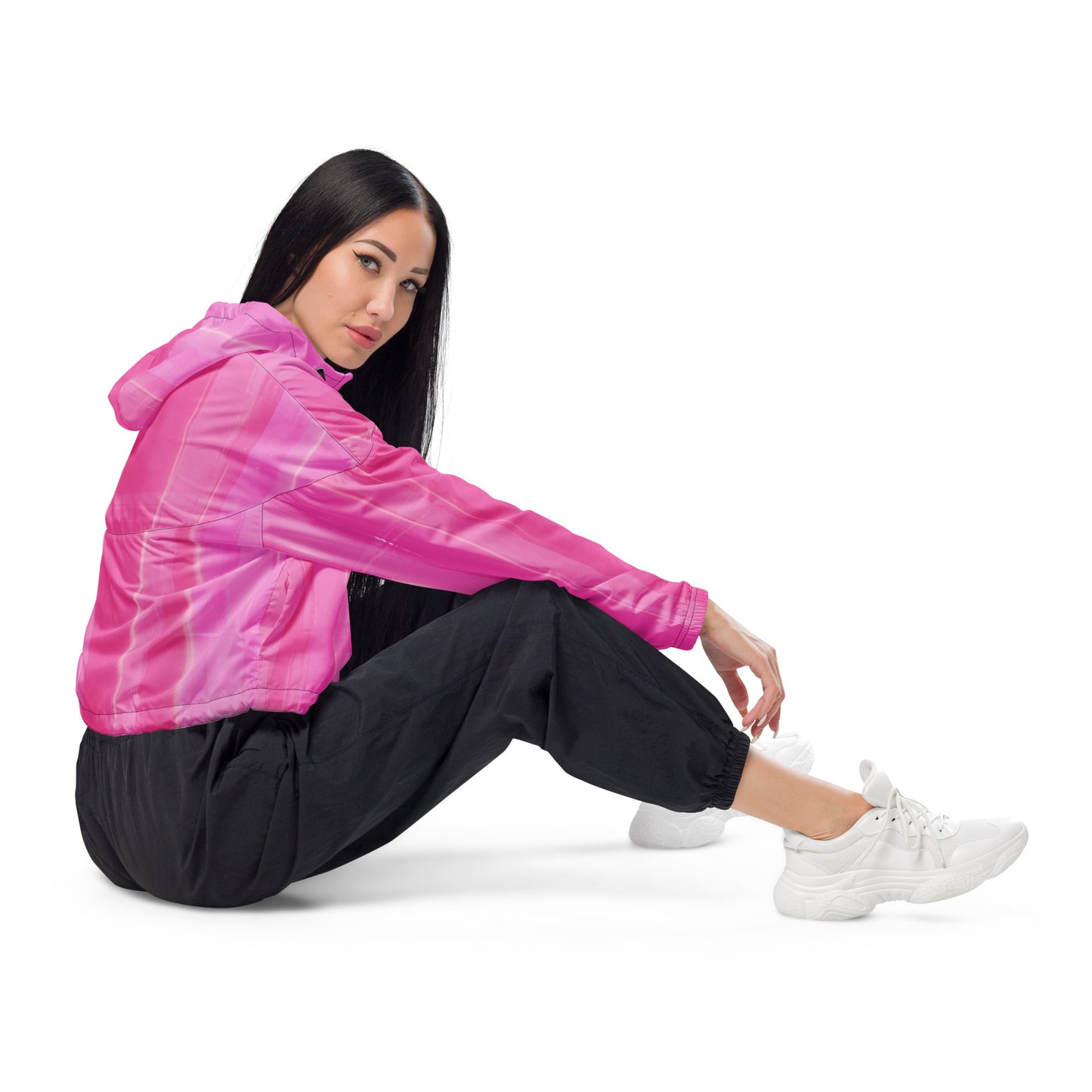 Pink Cropped Windbreaker Hoodie – Women's Water-Resistant Outdoor Jacket