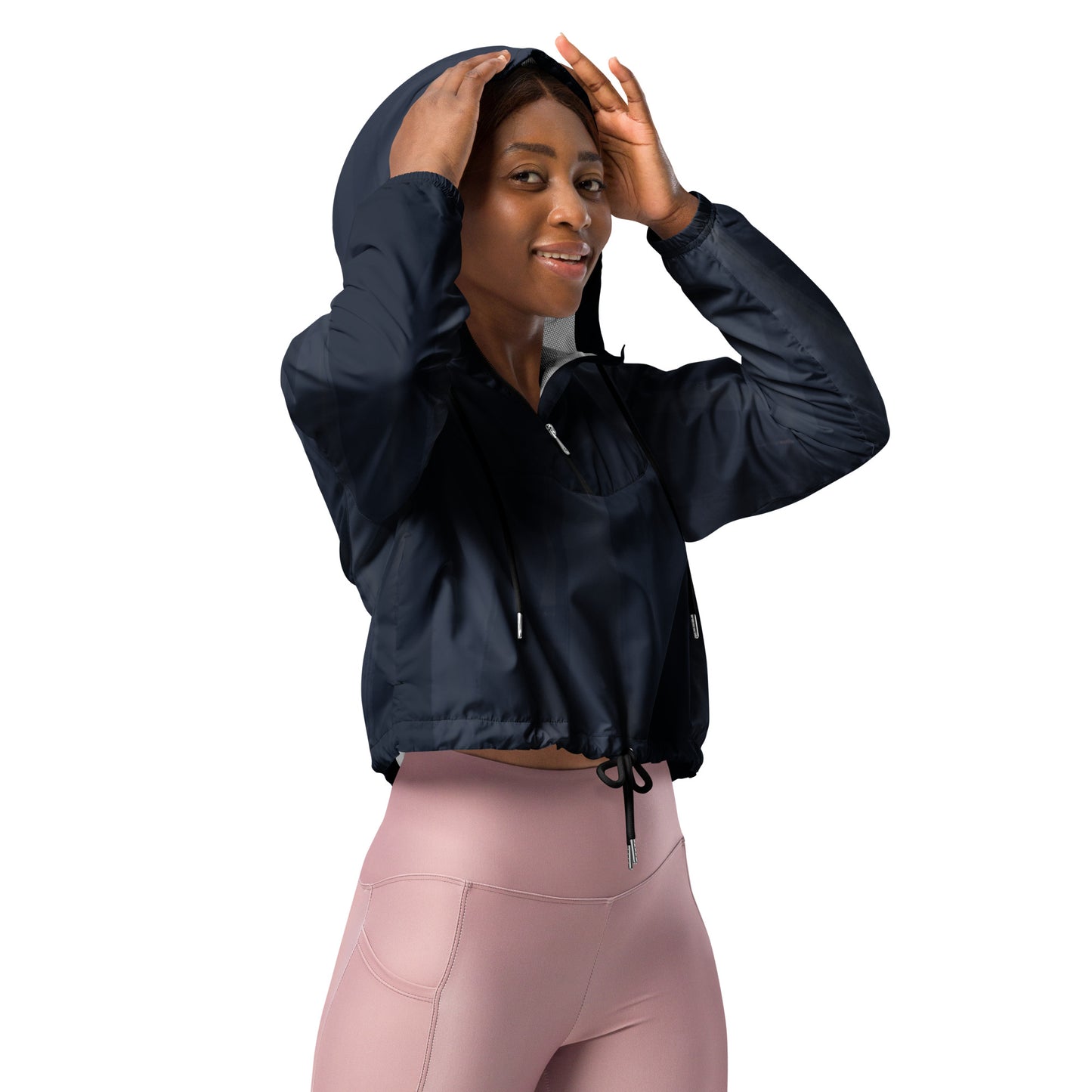 Indigo Cropped Windbreaker Hoodie – Women's Water-Resistant Athletic Jacket