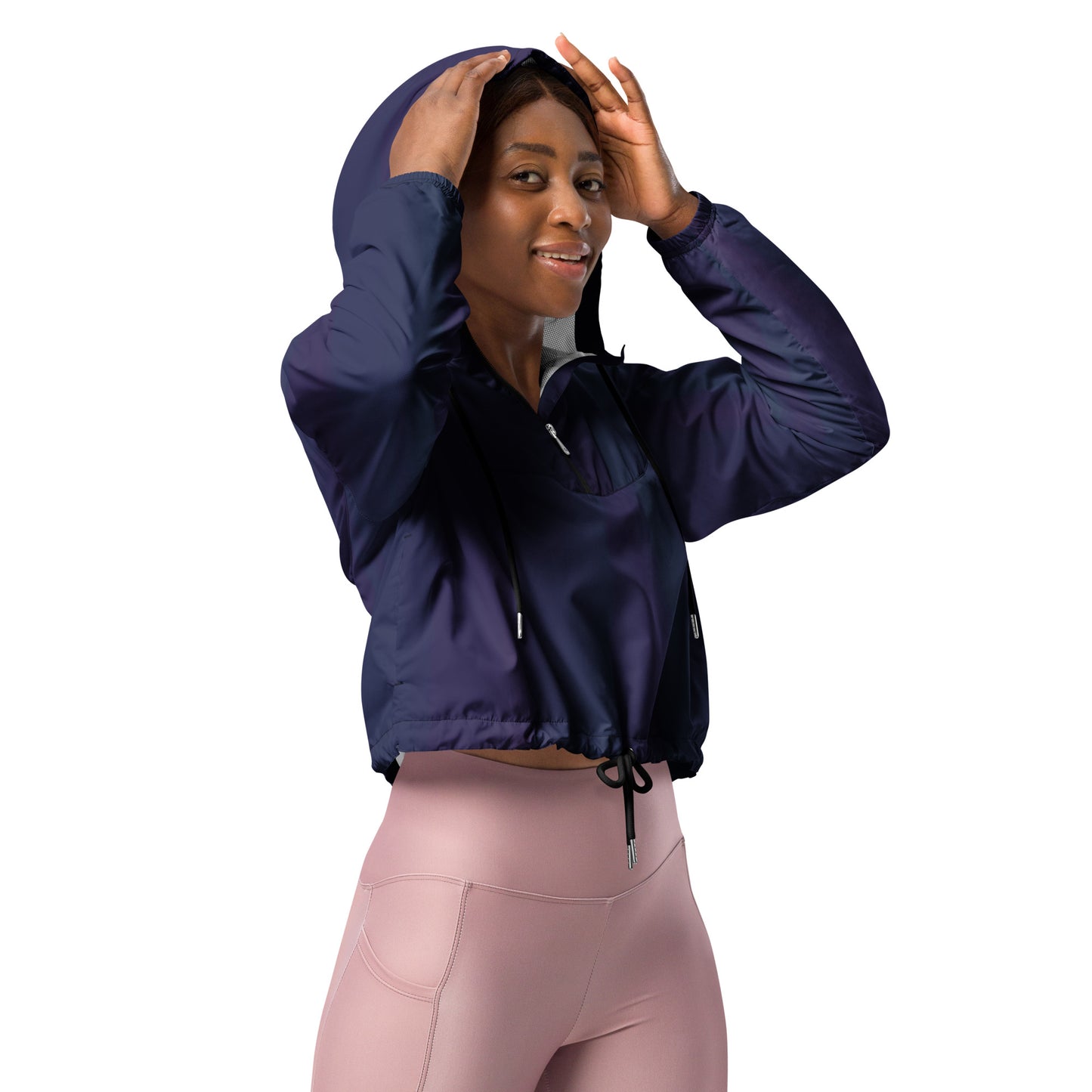 Purple Cropped Windbreaker Hoodie – Women's Water-Resistant Athletic Jacket