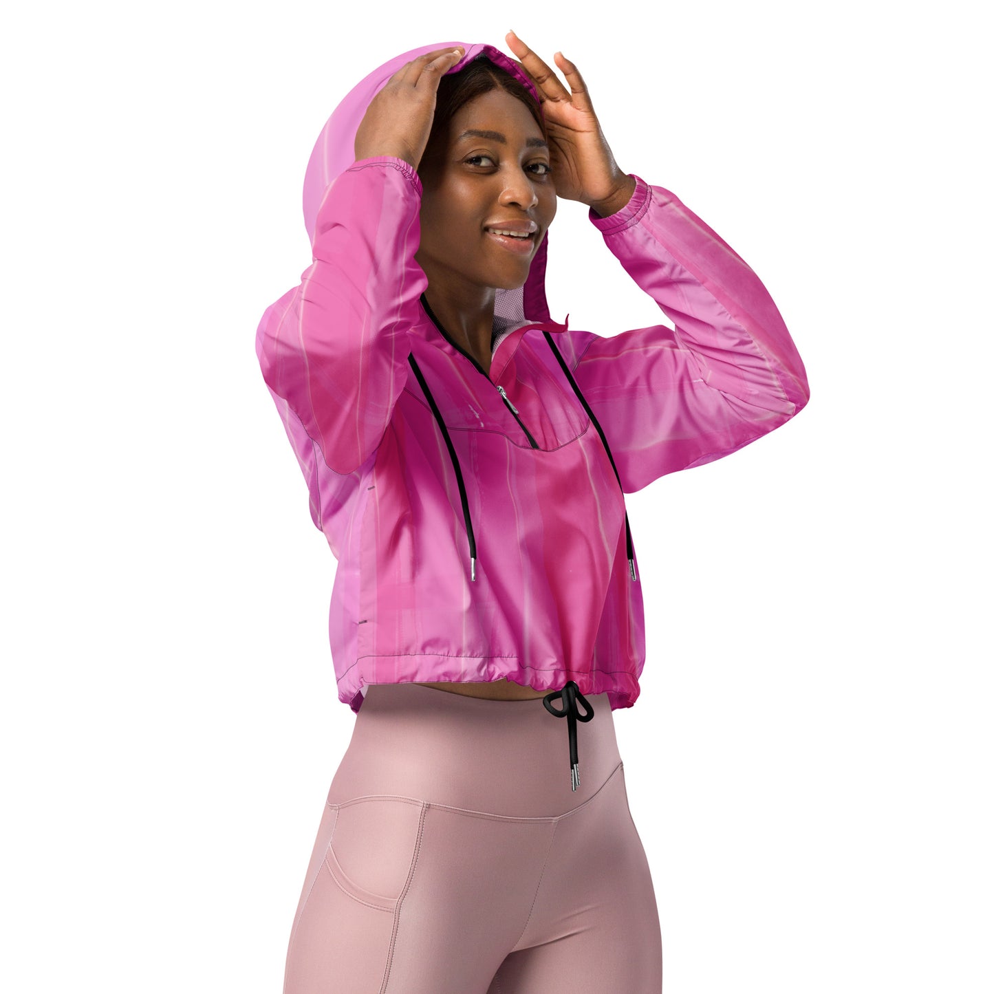 Pink Cropped Windbreaker Hoodie – Women's Water-Resistant Outdoor Jacket