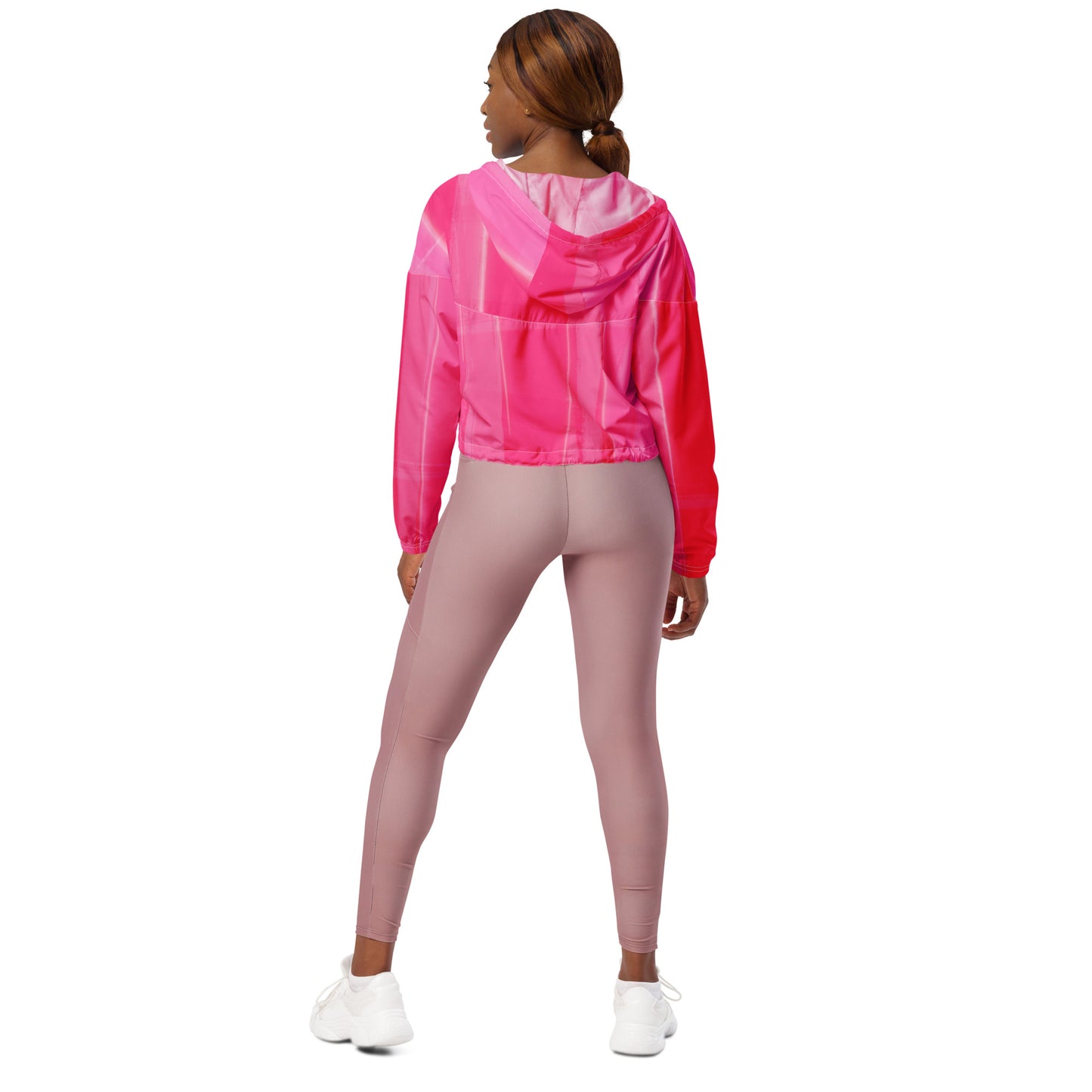 Hot Pink Cropped Windbreaker Hoodie – Women's Water-Resistant Athletic Jacket