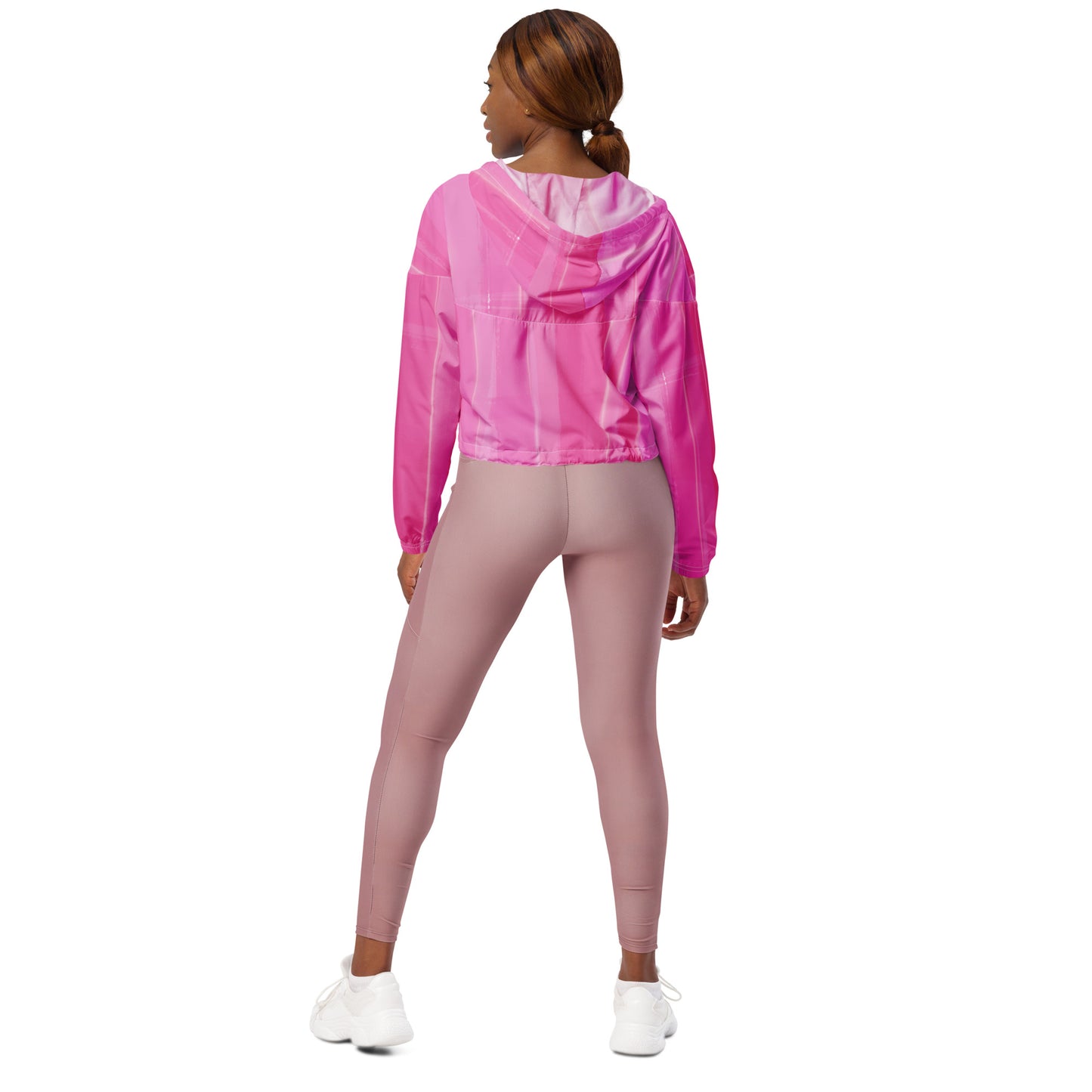 Pink Cropped Windbreaker Hoodie – Women's Water-Resistant Outdoor Jacket