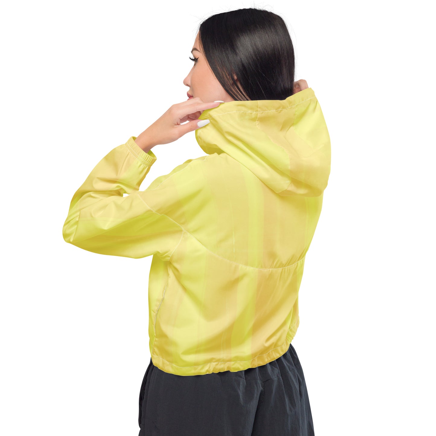 Lemon Yellow Cropped Windbreaker Hoodie – Women's Water-Resistant Athletic Jacket