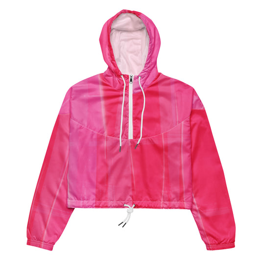 Hot Pink Cropped Windbreaker: Water-Resistant Athletic Hoodie Jacket