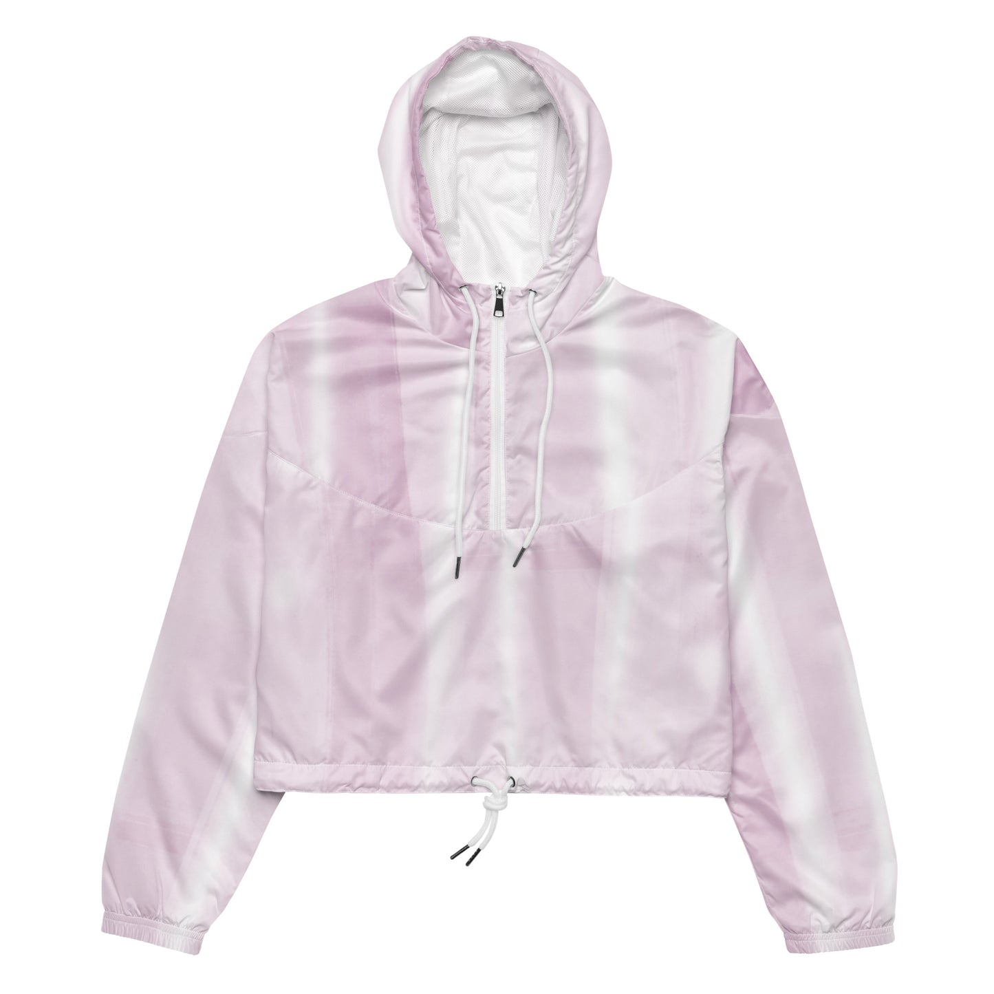 Baby Pink & White Cropped Windbreaker Hoodie – Women's Water-Resistant Jacket